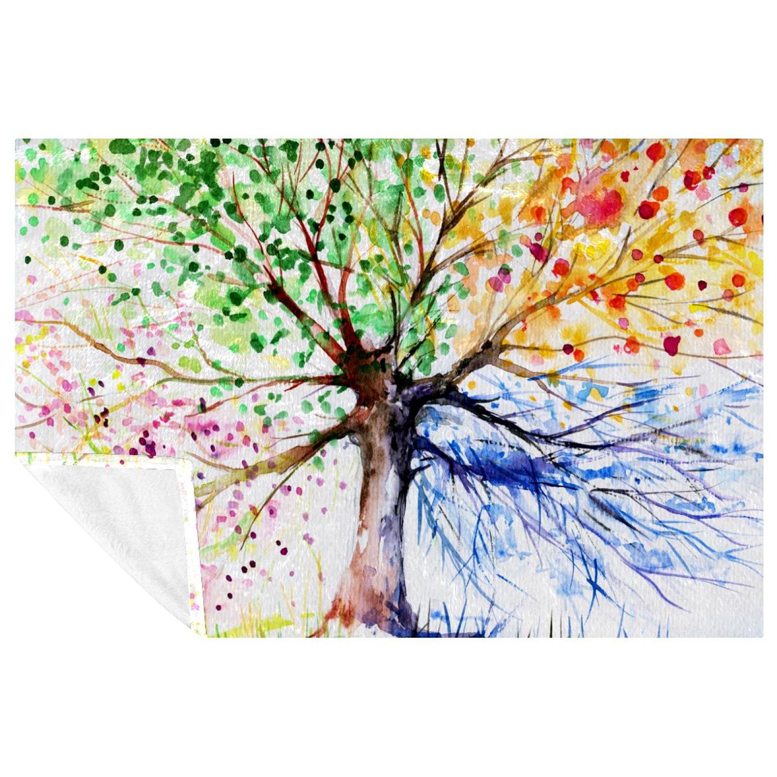 Couverture chaude lit et canapé 150x100 cm avec plaid arbres colorés pour camping et plage