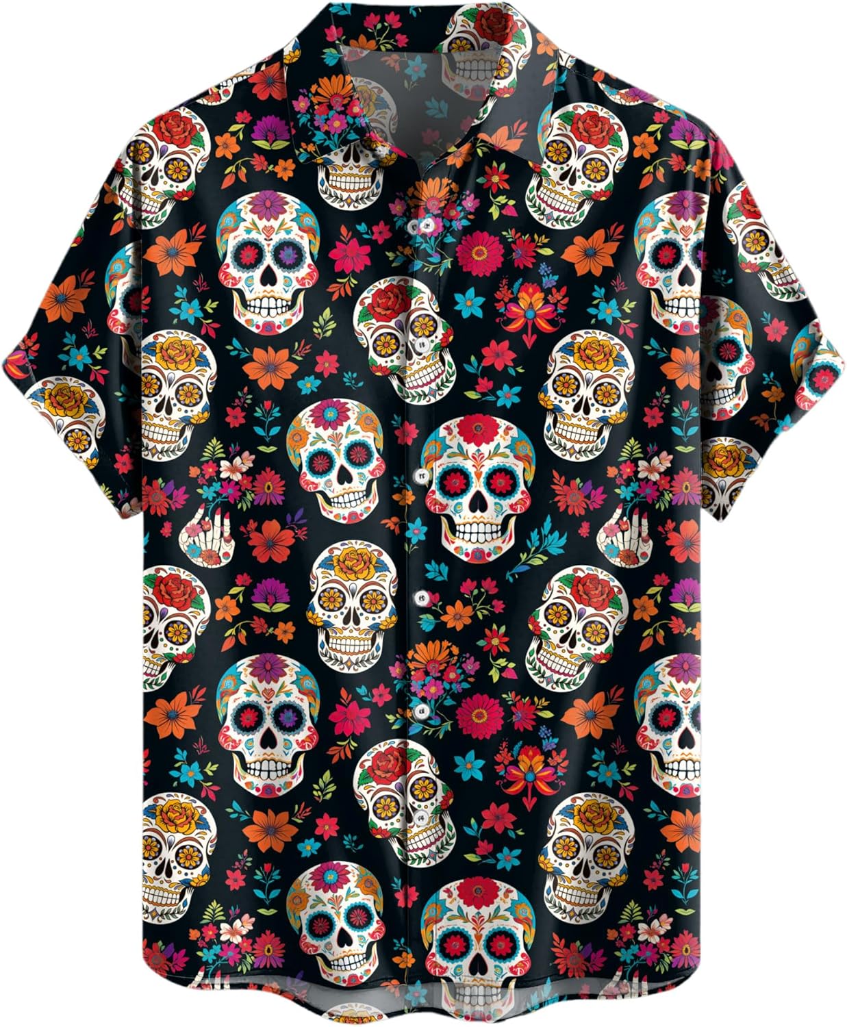 Dia De Los Muertos Shirts for Men Day of Dead Tees Skeleton Button Down Tshirt Halloween Skull Short Sleeve Tops - Image 6