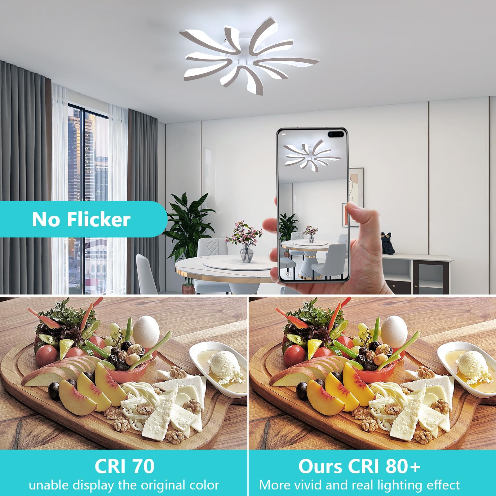 Comely Plafonnier LED, 50W 5625LM Lampe de Plafond, Luminaire Plafonnier Moderne pour Salon, Chambre à Coucher, 72cm, 6500K Lumière Blanche Froide