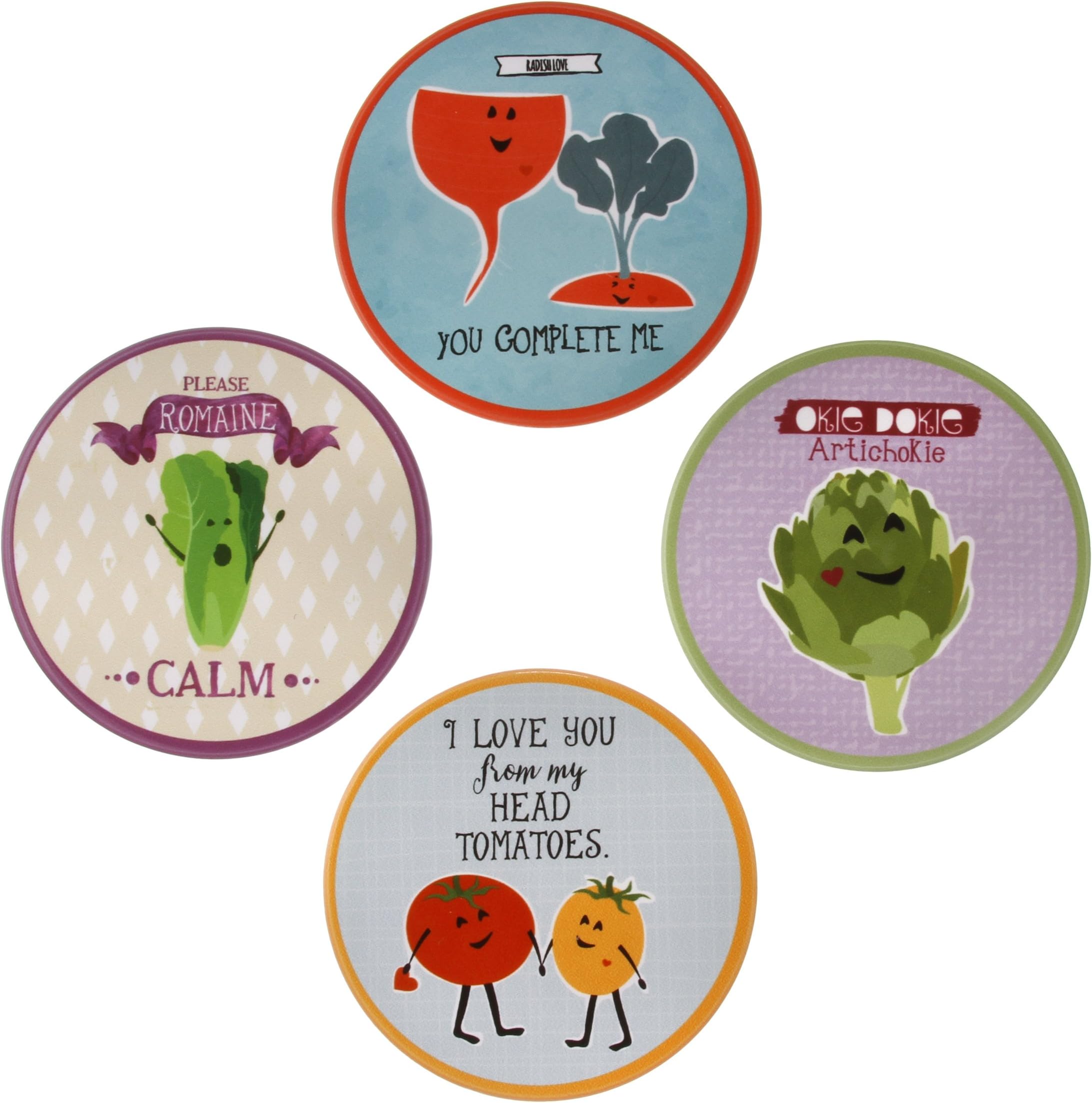 Set of 4 Vegetable Ceramic Coasters - Artwork by Ginger Oliphant