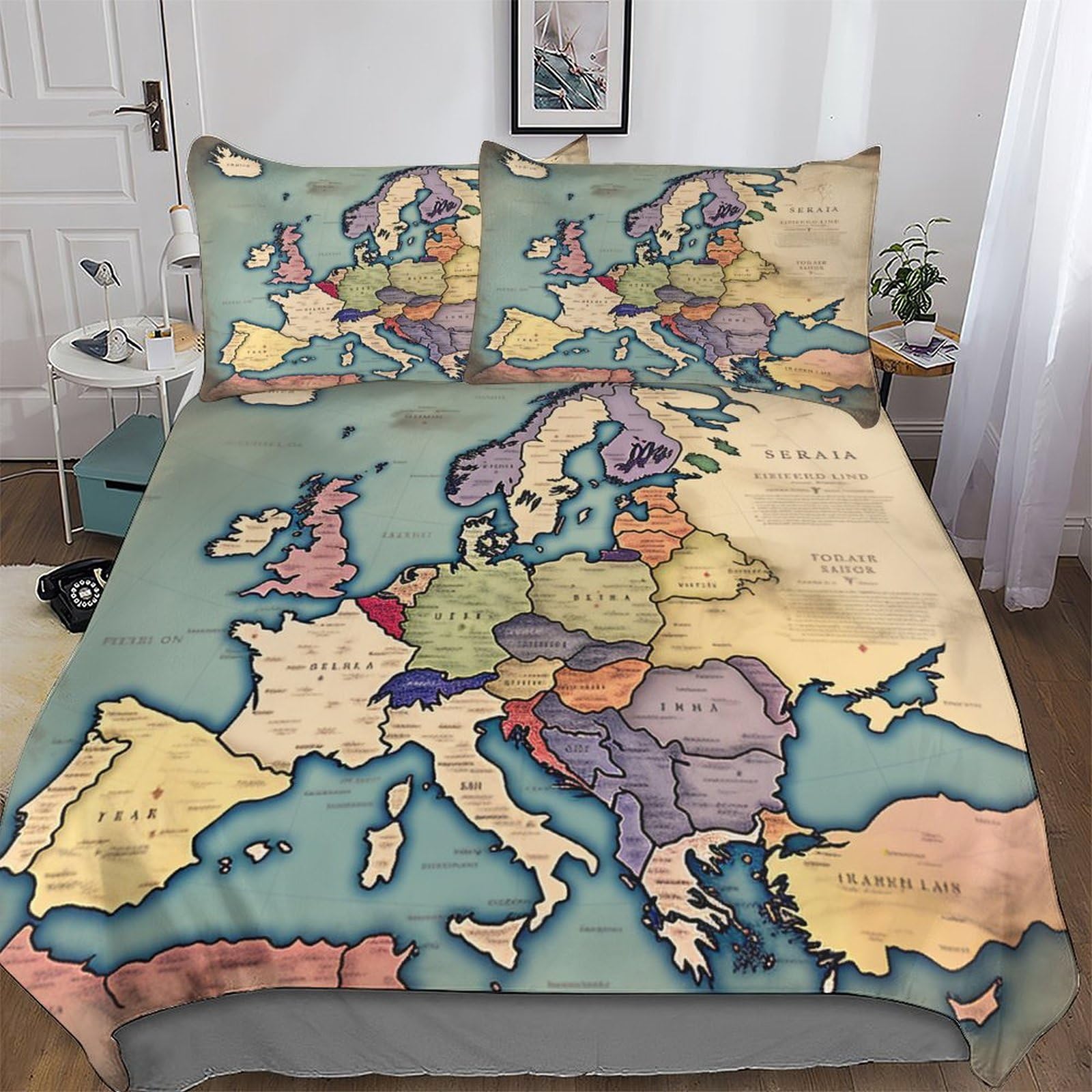 Parure de lit motif Europe 220x240cm avec housse de couette king size microfibre