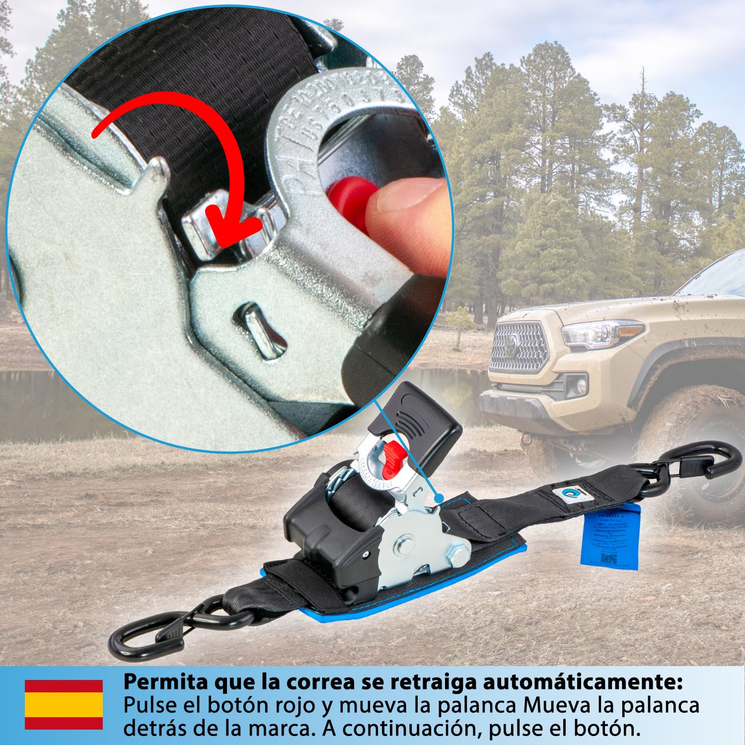 valonic Tanuki - 2X 3m XXL eslingas automáticas con carraca y Gancho, 50mm, 650/1300 Kg, Acolchado, EN-12195-2 - cinchas de Amarre con trinquete, para Sup Board o Moto, Negro