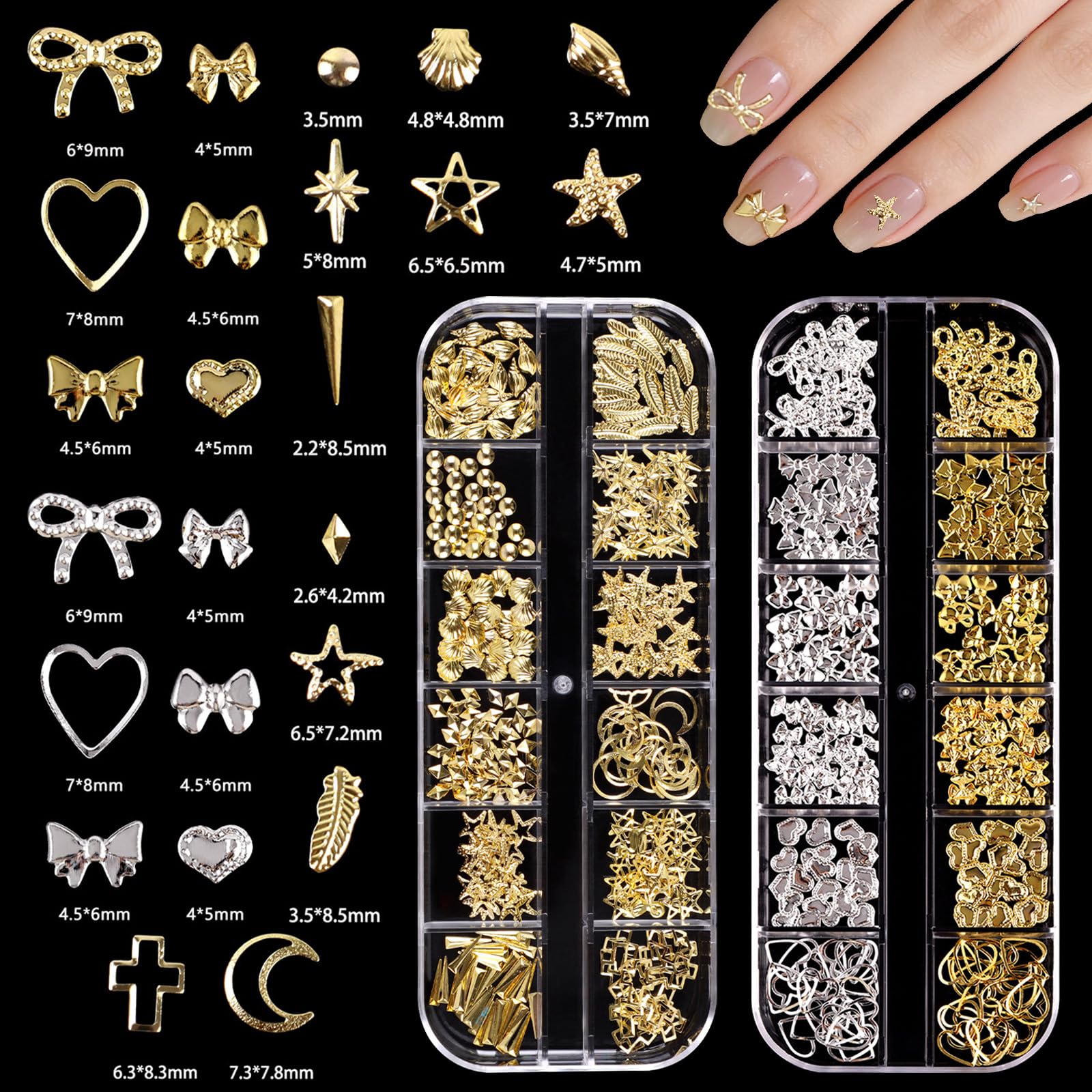 Solivive Lot de 7 Boîtes Strass Ongle Nail Art avec Bijoux Ongles, Nail Art Décorations 3D- avec Stylo à Cire pour Strass et Pinces à épiler