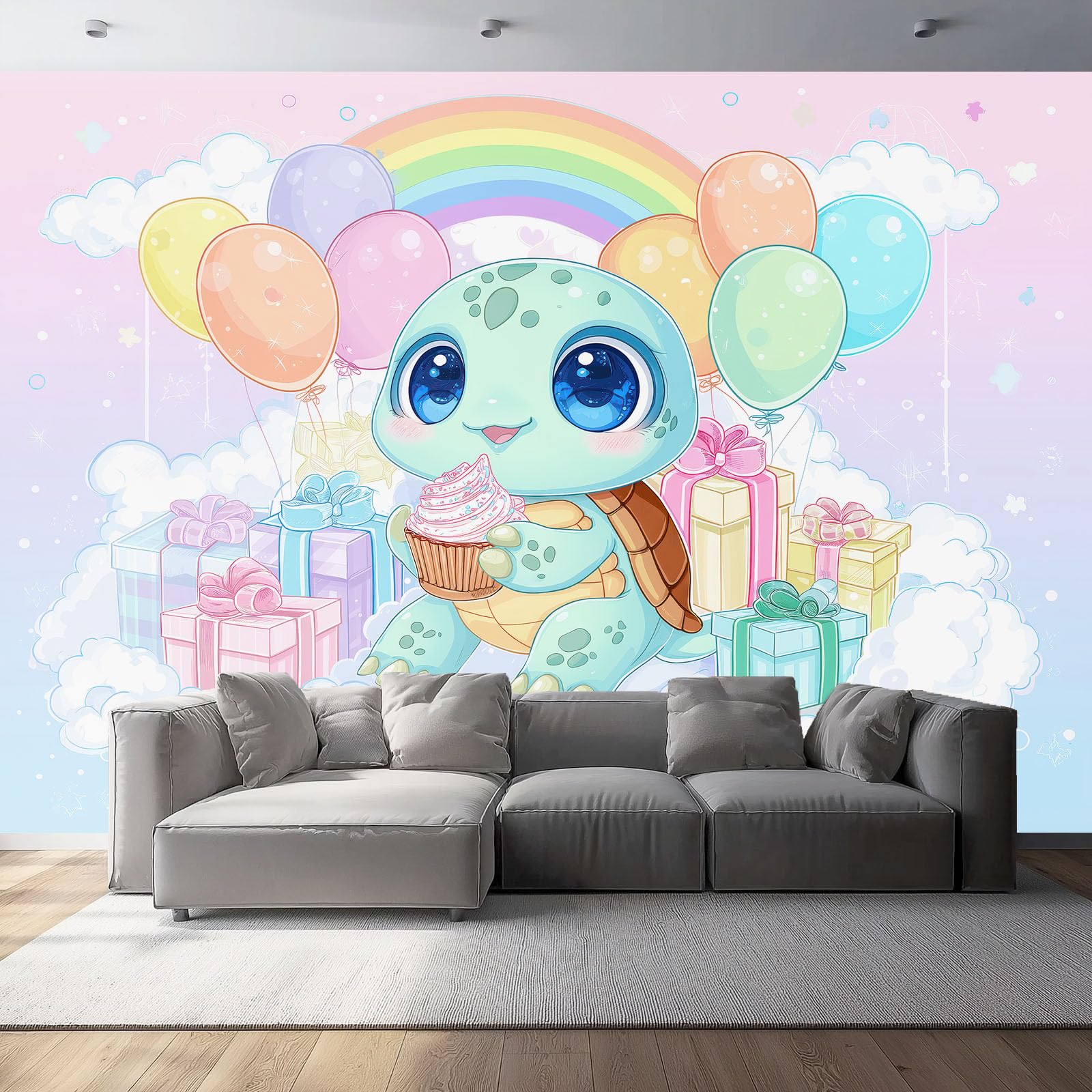 Vliestapete Regenbogen Meeresschildkröte Panorama Fototapete, 300x210 cm