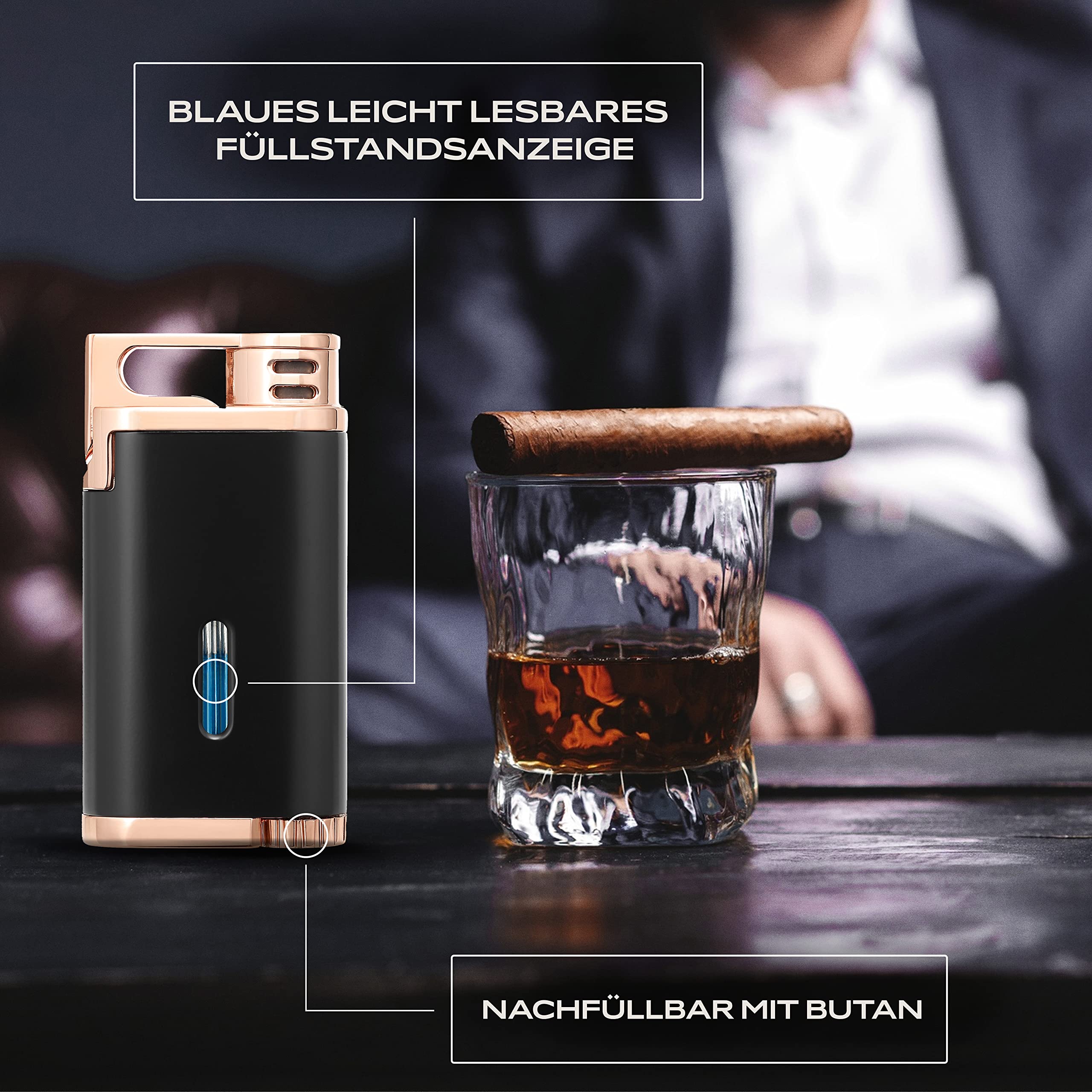 Colibri Belmont Sturmfeuerzeug - Windbeständig - Große Einstellrad - Jet Feuerzeug Mit Einzel Jetflamme - Metallkonstruktion - Gas Nachfüllbar (nicht Im Lieferumfang Enthalten) - Elegante Geschenkbox