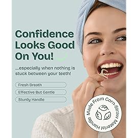 Dental Floss Picks (200pcs) - Flossers for Adults, Vegan Corn-Straw Handle, Superior Oral Care & Anti-Shred Thread, Dental Hygiene, Tooth Pick Sticks, Teeth & Gum Health (Charcoal, Double Thread)