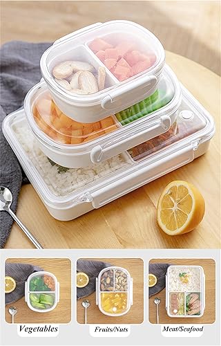 Miniatura 6 de Lonchera dividida, 3 compartimentos para preparar comidas para niños y adultos, contenedores de almacenamiento de alimentos para la escuela,
