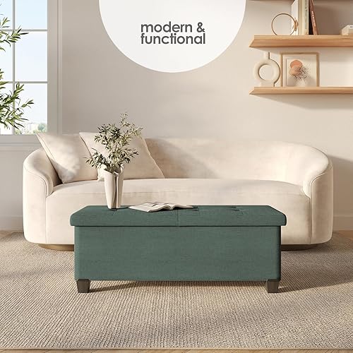 Miniatura 650 de Otomana plegable para dormitorio o sala de estar, con contenedores de almacenamiento, reposapiés para el extremo de la cama, soporta hasta 660 lb,