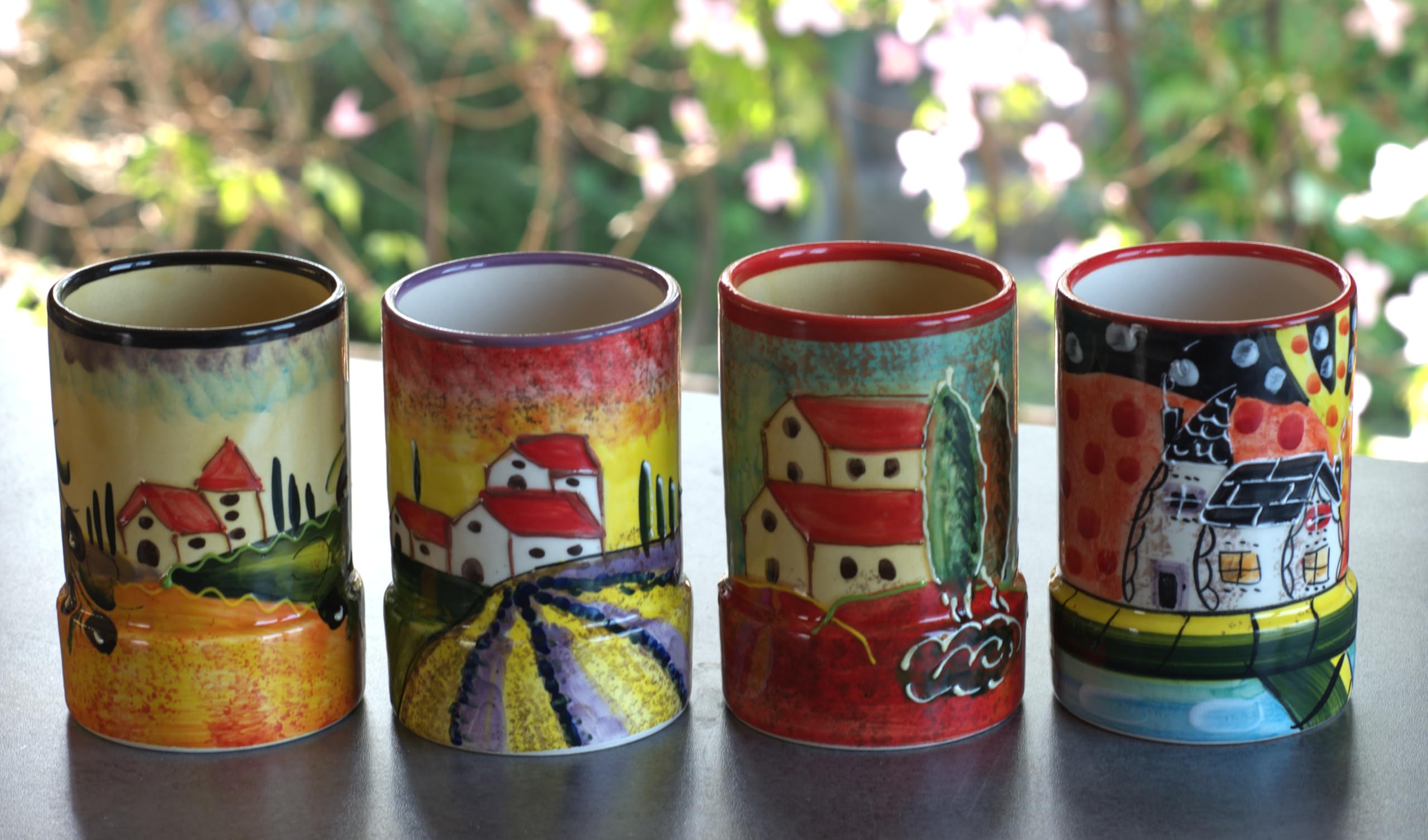 Olla de cerámica pintada a mano | Tuscany or Picasso Theme | Fabricado en España | Soporte para utensilios, decoración de cocina, tarro organizador de almacenamiento para cucharas, cubiertos