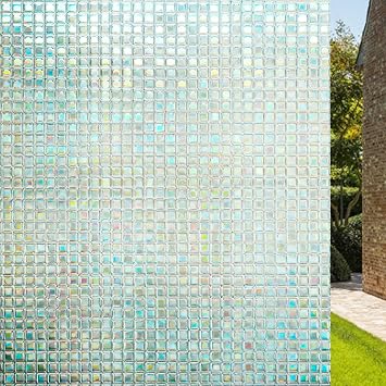 Fireworx Rainbow Window Film, Iridescent Prism Mosaic Window Cling, UV Blocking Stained Glass Privacy Film - Decorative Vinyl Glass Covering for Kitchen, Livingroom, and Bathroom 17.5 x 78.7 Inches