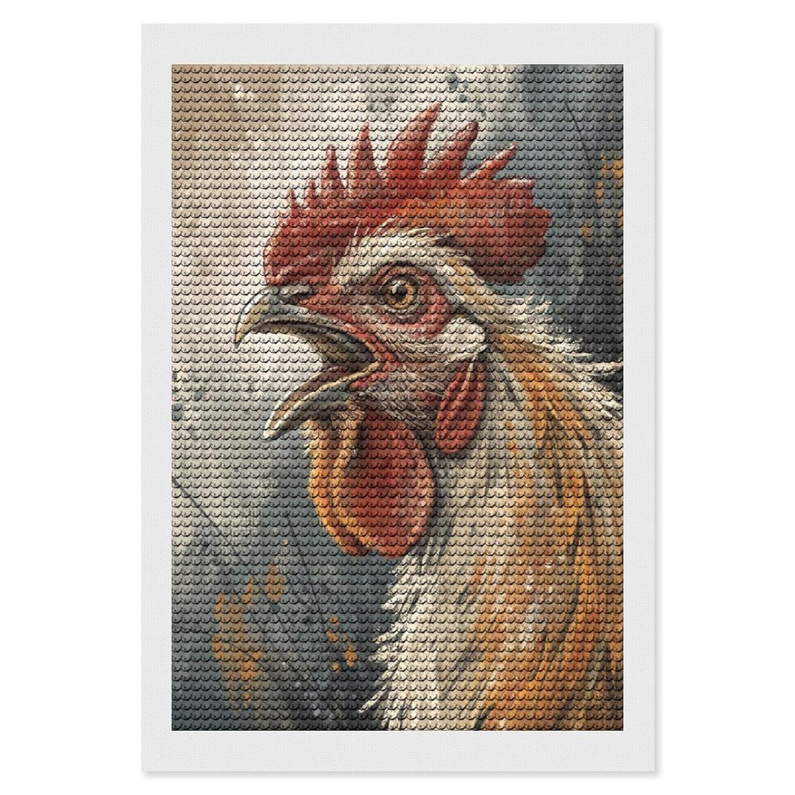 Junmoney Rooster Crowing Digital Art Round Drill Diamond Painting 8"x12", Satisfying Creative Project, Complete Accessories, Printed Canvas