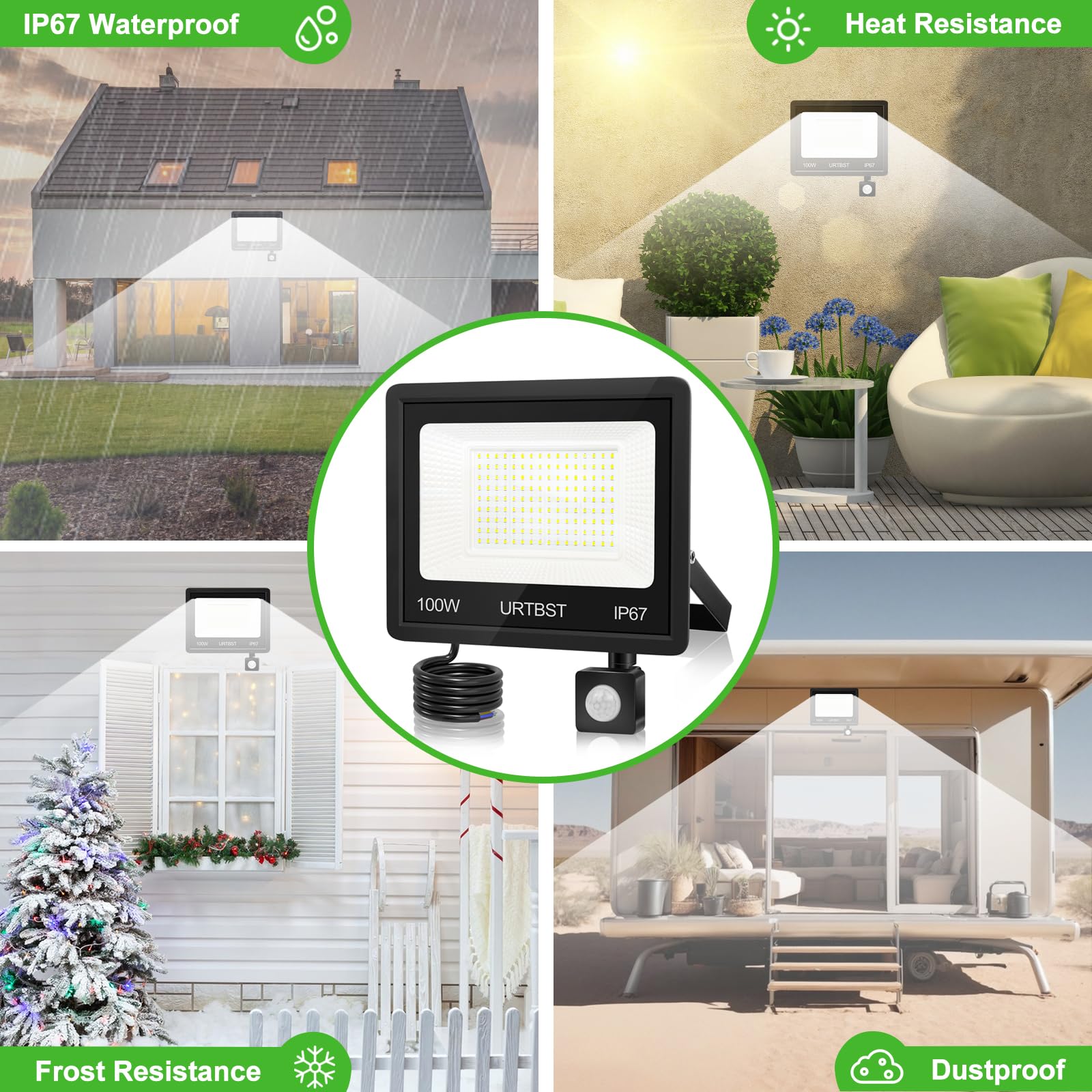 LED Strahler mit Bewegungsmelder Außen,100W 10000LM LED Strahler Außen,LED Fluter IP67 Wasserdichte,LED Scheinwerfer 7000K Kaltweiß Superhell Aussenstrahler für Garten,Innenhöfe,Hof (2 Stück)