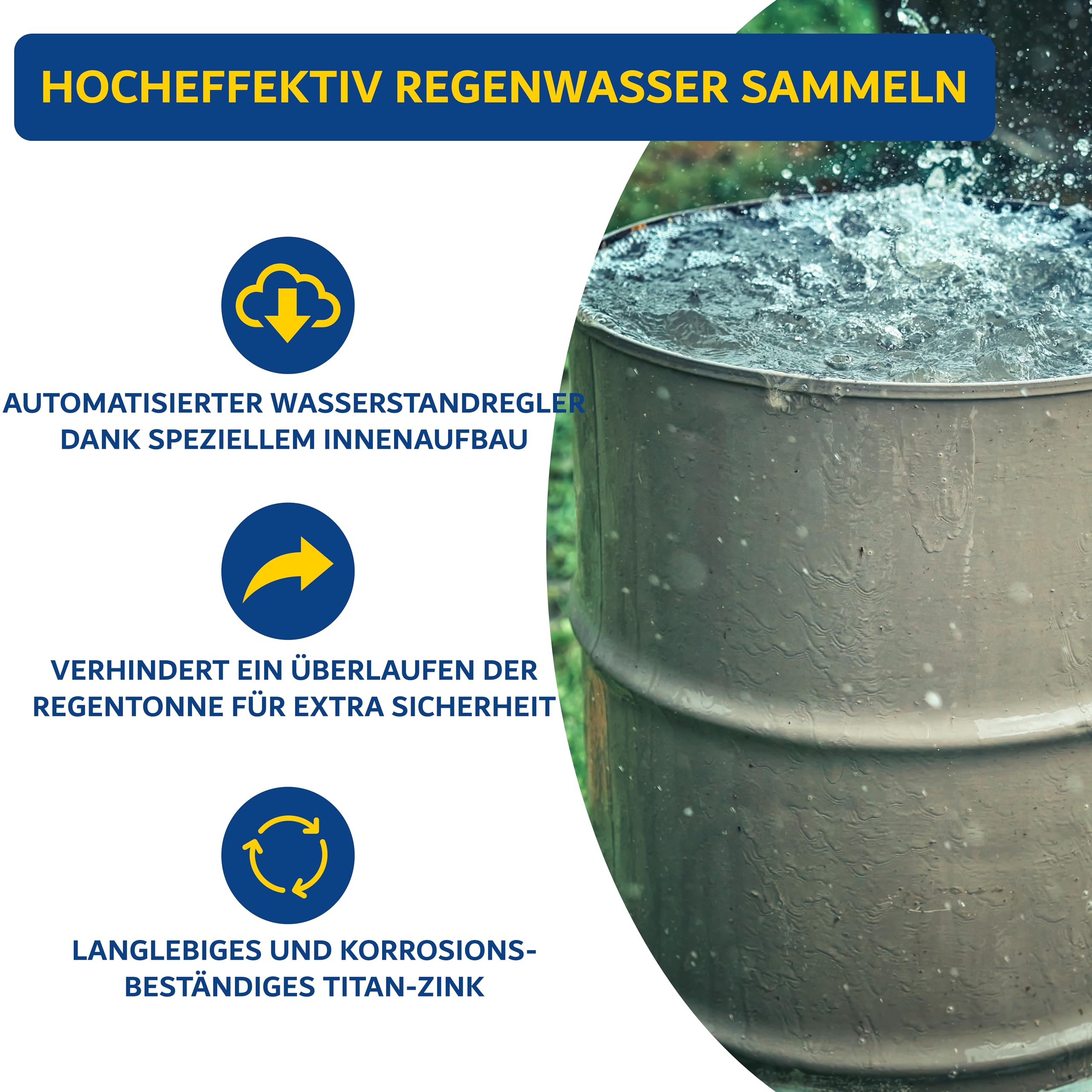 3in1 Zink Regenwassersammler & Laubsammler 100 mm Komplettsystem - Extrem hoher Wasserertrag ca. 95% - Kombination für Fallrohr/Ablaufrohr aus Wassersammler, Regenrohrklappe & Laubfänger