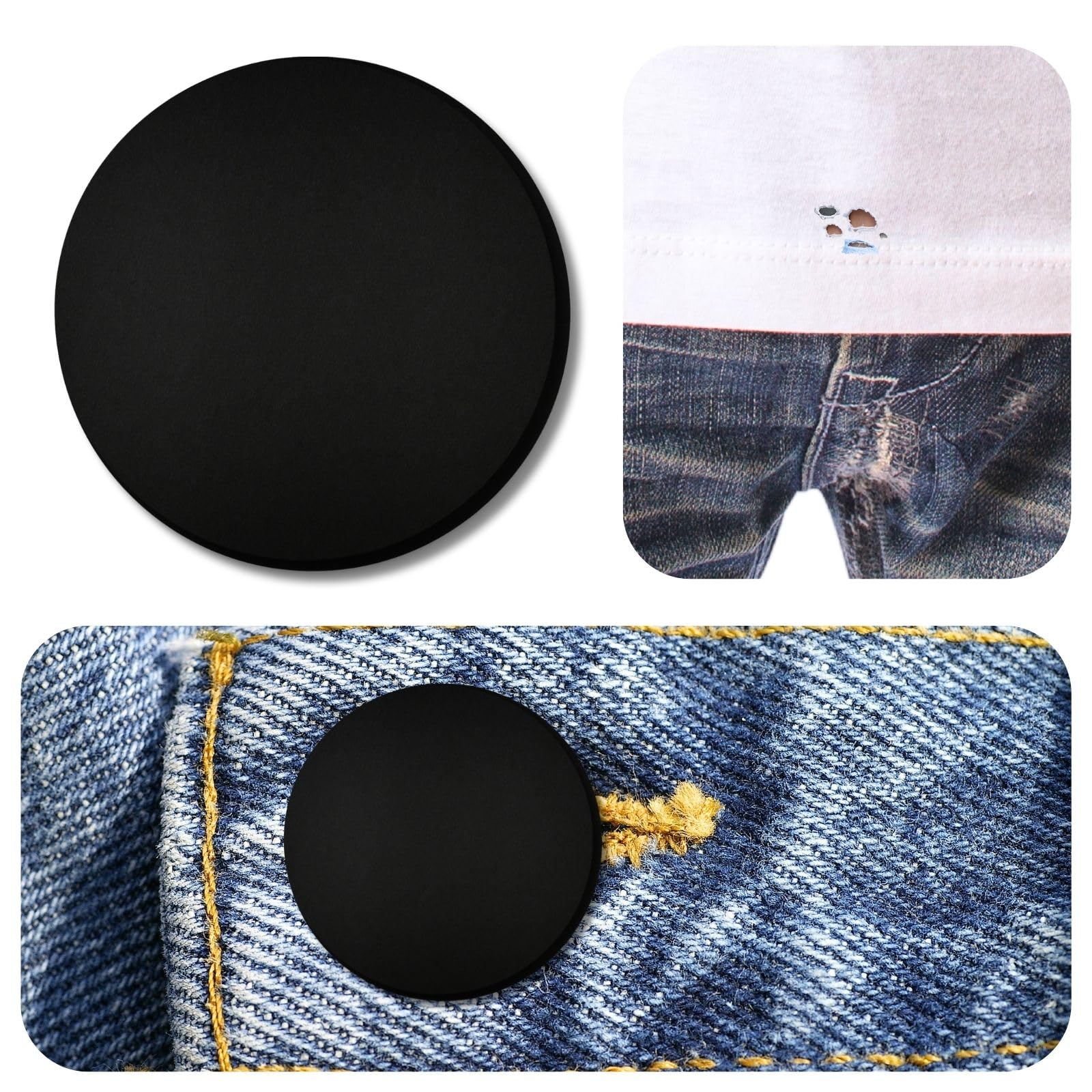 PEARLY JUN Button Covers 18 Sets Black Buttons for Crafting, Silicone Buttons Covers for Jeans to Prevent Holes, Apply to Women Men Suitable DIY and Holiday Decoration Embellishments