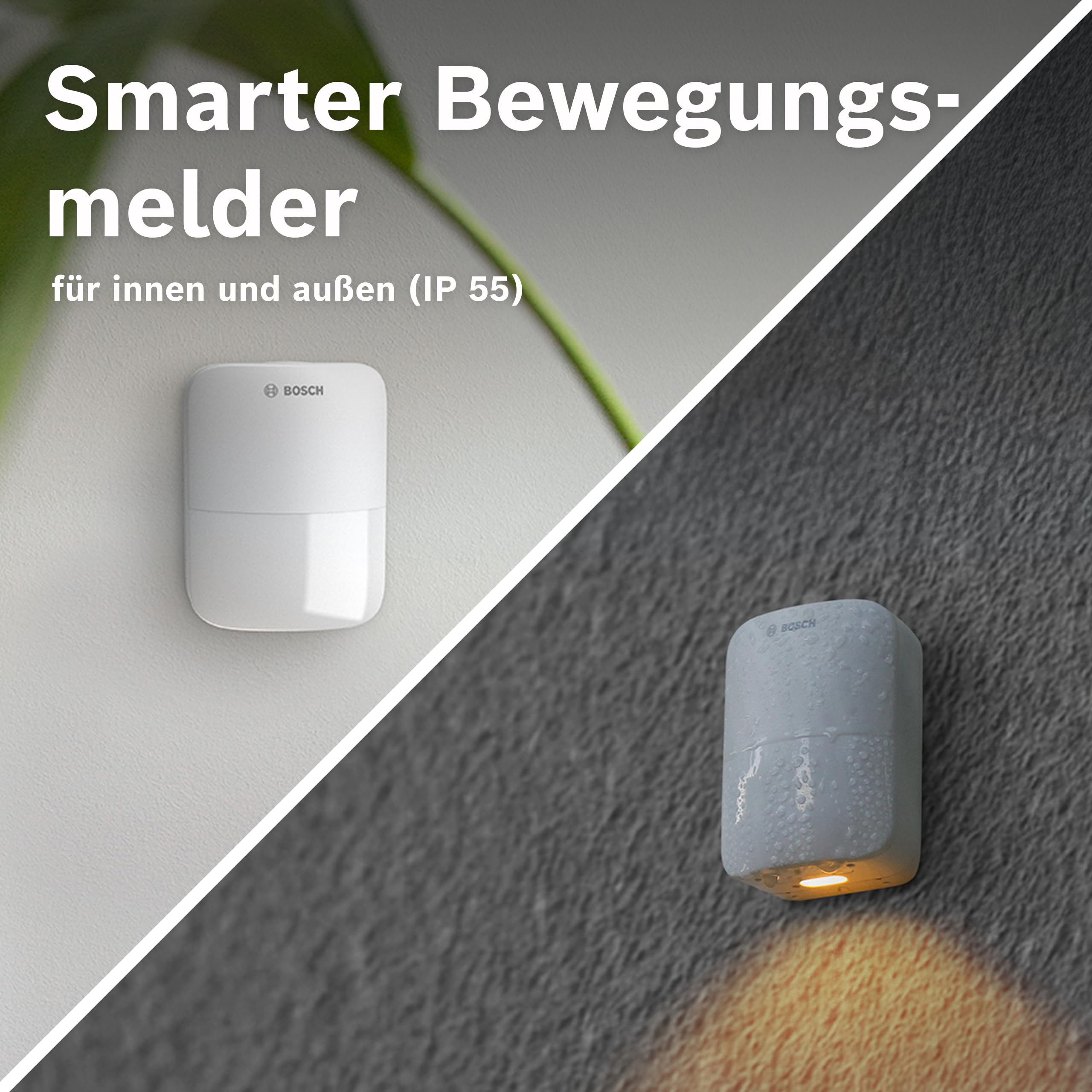 Bosch Smart Home Bewegungsmelder II [+M], Bewegungsmelder aussen und innen, EN Grad 2"-Zertifiziert, Orientierungslicht, Kleintierfilter, Erfassungsbereich bis 13 m, Matter kompatibel