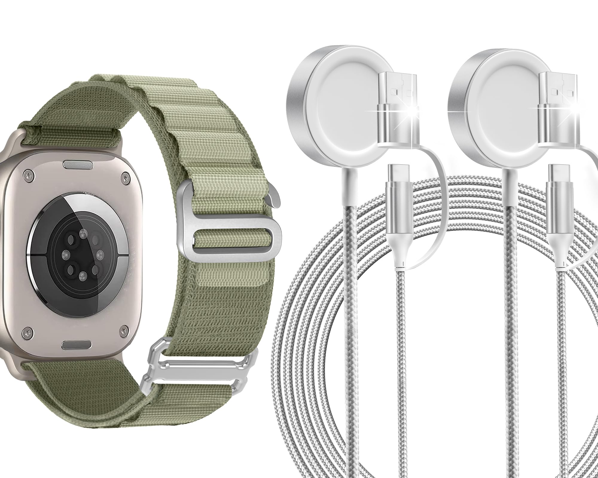 1 Pack for Apple Watch Alpine Loop Nylon Ultra 2/Ultra Band, 2 Pack Apple Watch Charger, Magnetic Wireless Fast Wireless Charging Cord Cable for USB C/USB A