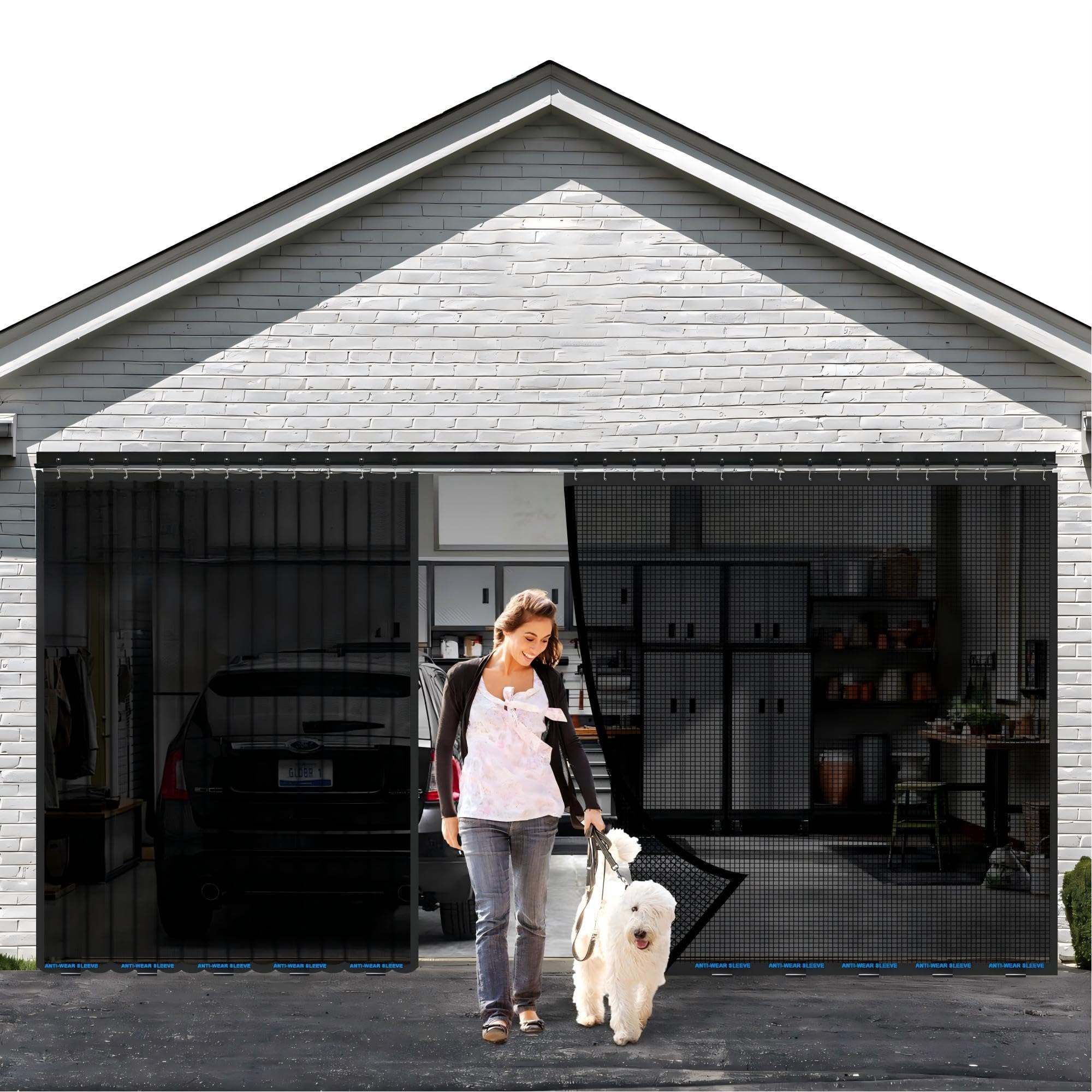 Sliding Garage Door Screen 16x7FT for 2 Car Garage Doors, 2026 New Upgraded Magnetic with Track Closure, Heavy Duty Mesh and Weighted Bottom, Retractable (Black, 16 * 7FT)