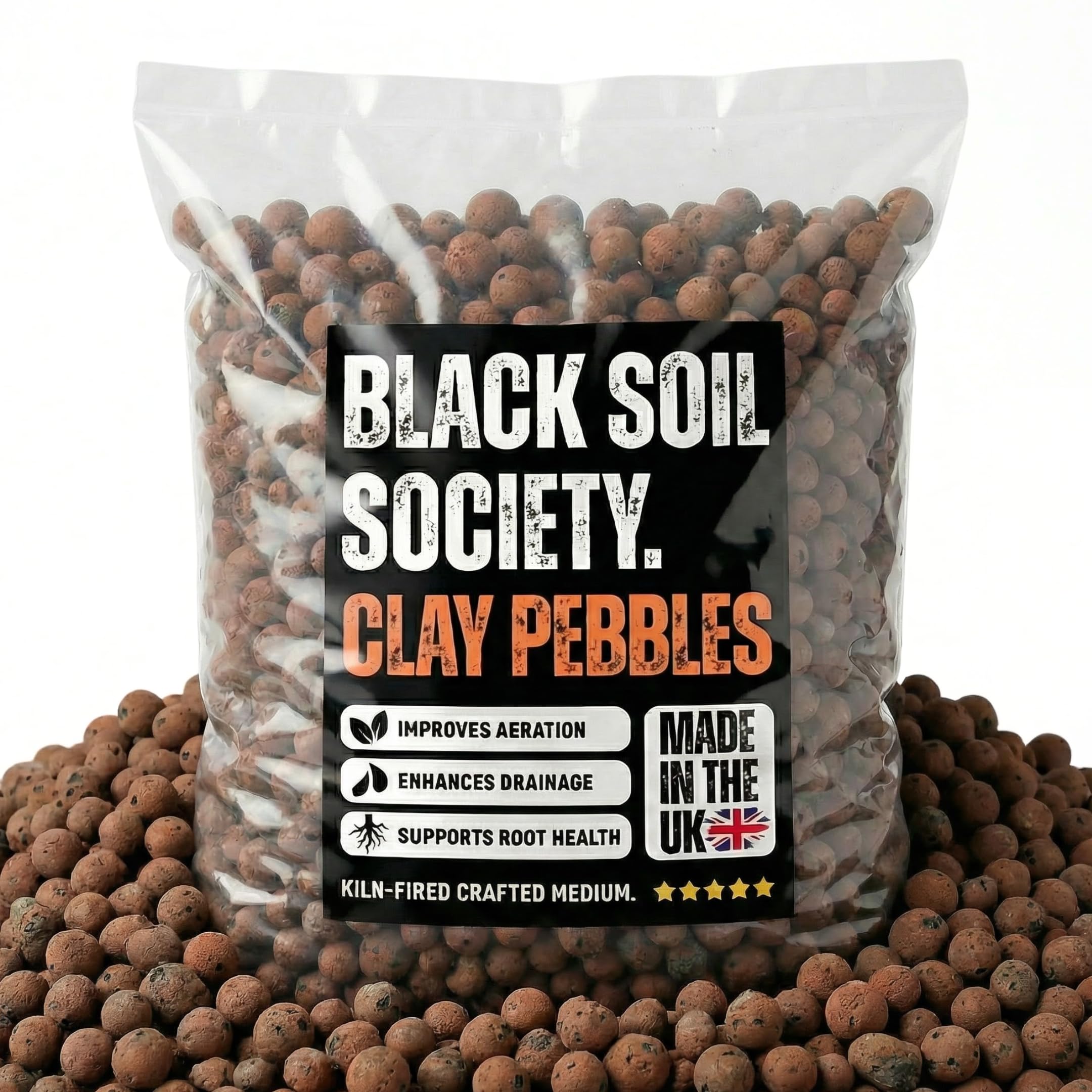 BLACK SOIL SOCIETY | Structural Drainage Base – Expanded Clay Aggregate (LECA) – Prevents Water Stagnation & Root Rot – Lightweight Foundation for All Indoor Plants (20L)