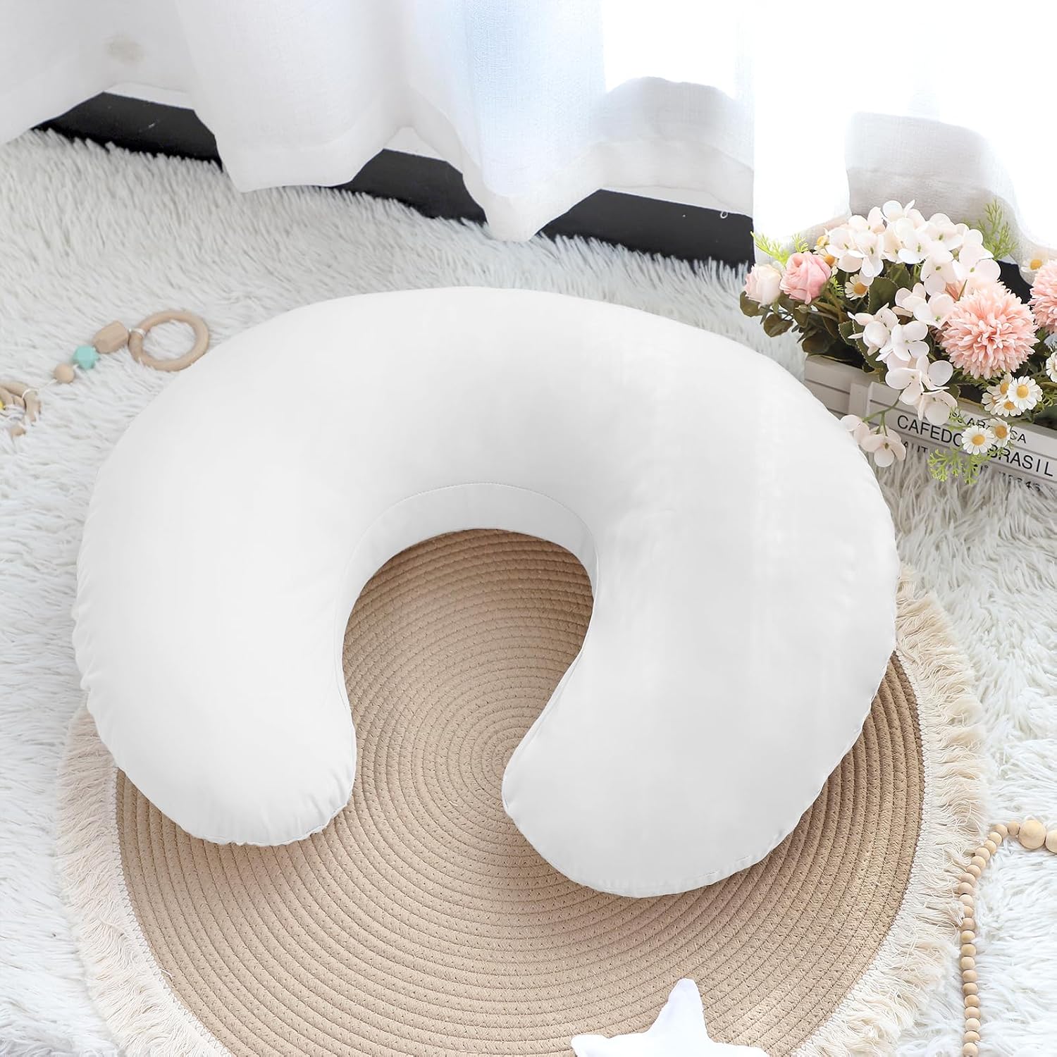 Hooyax Baby Waterproof Nursing Pillow Cover, Stretchy Nursing Covers for Breastfeeding Pillows, Adorable Infant Feeding Pillow Slipcover for Baby Boy and Girls (White)