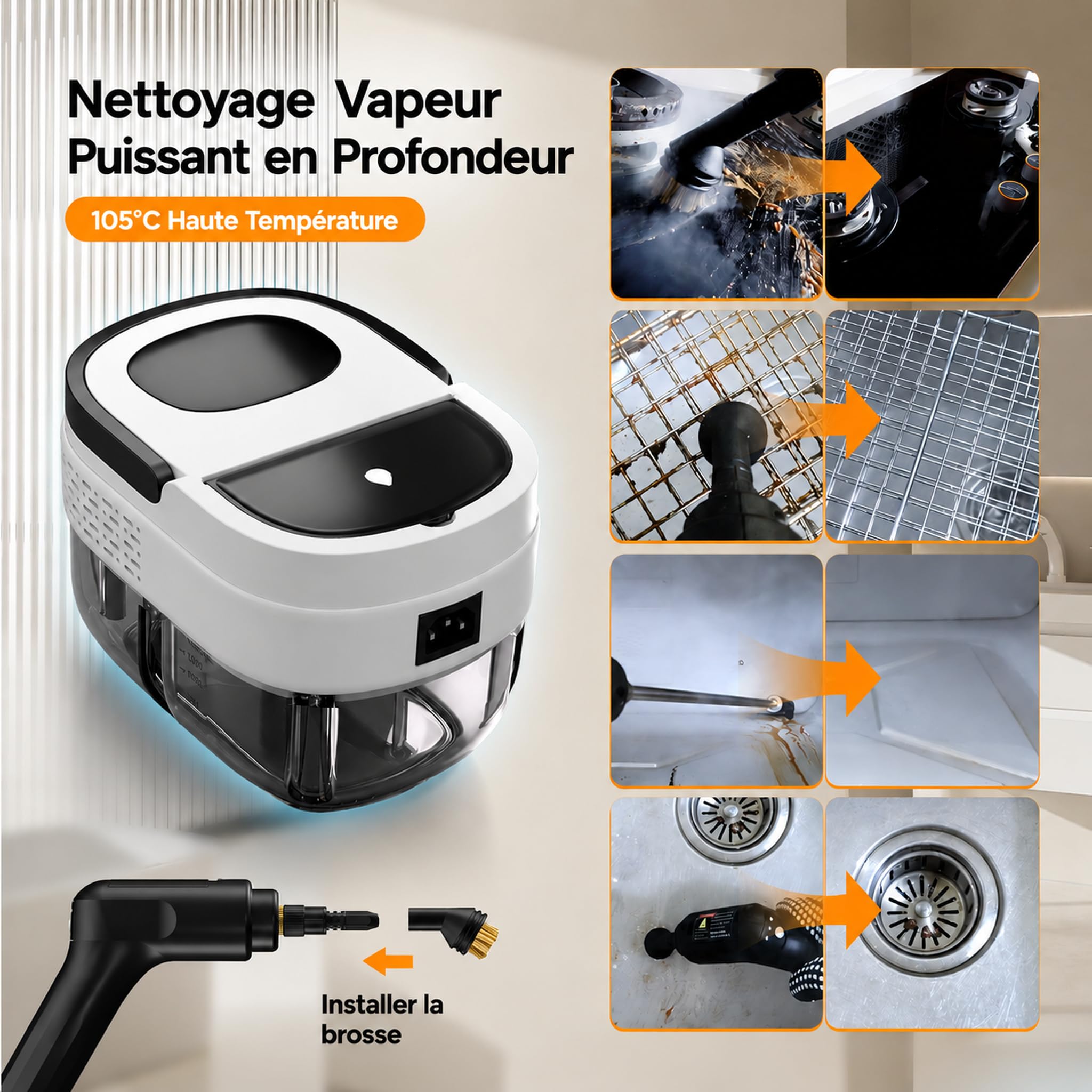 Nettoyeur Vapeur Portatif, Steam Cleaner pour La Maison, Multi-usage Steamer, Poignée Réglable 3 Niveaux, 1600ml Réservoir d'eau, Nettoyeur Vapeur à Main pour Fenêtres, Cuisine, Voiture, Salle de Bain