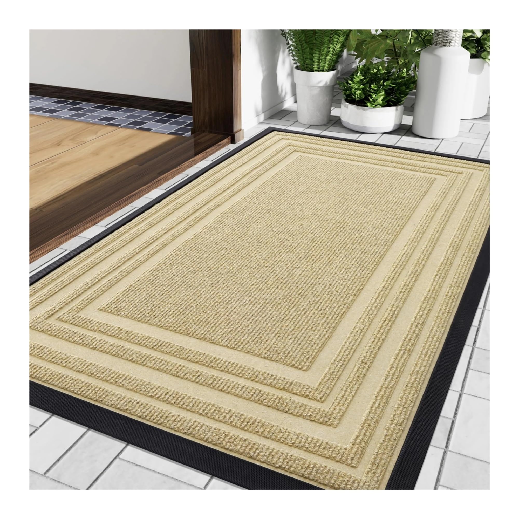Tapis en caoutchouc naturel beige 81.5x119.5cm paillasson extérieur et intérieur