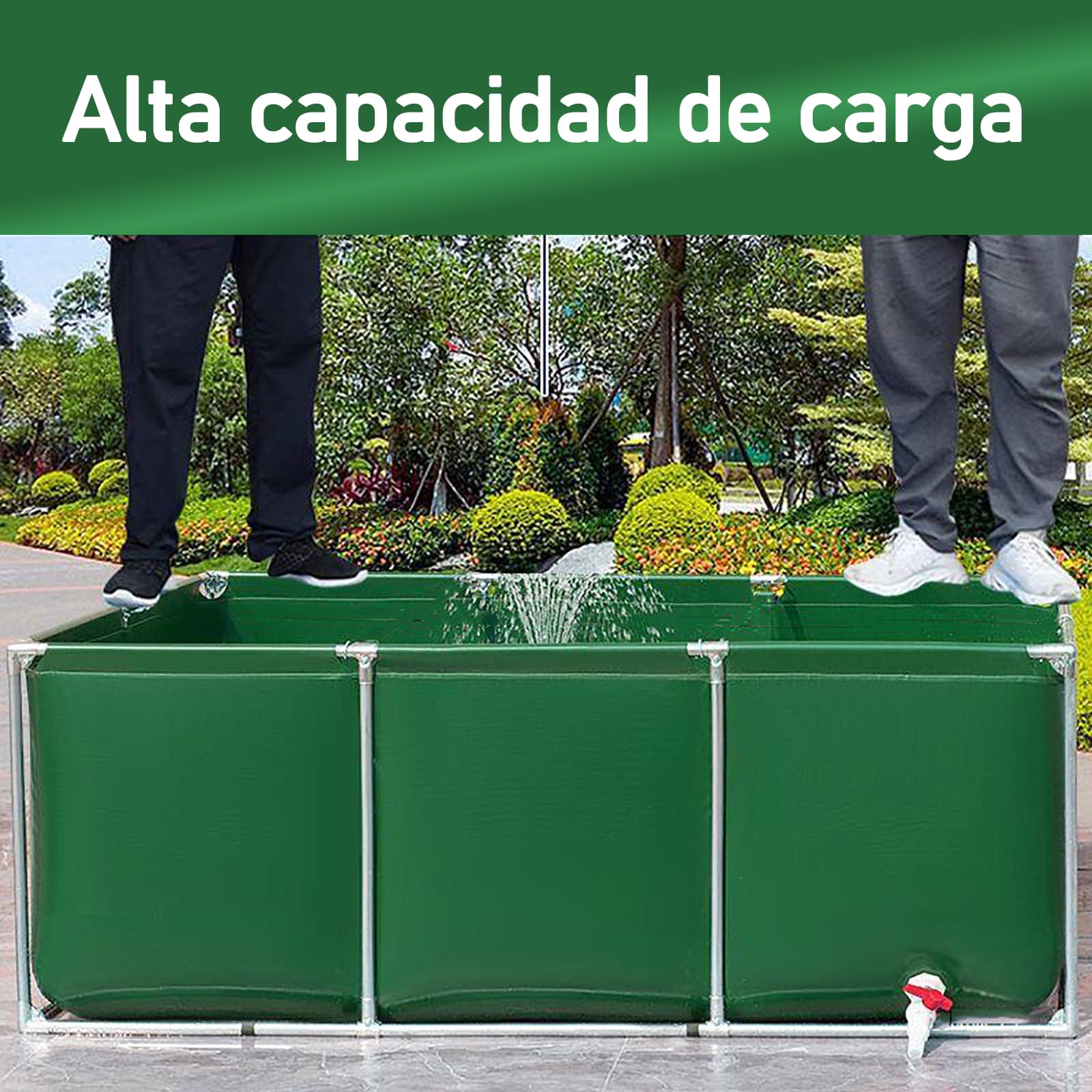 Estanque de Piscina para Acuario con válvula de Drenaje,Piscina Plegable Rectangular, Tanque De Retención Flexible para Turtle Koi/Goldfish para Vivir(L1.5×W1×H0.5m-Verde)