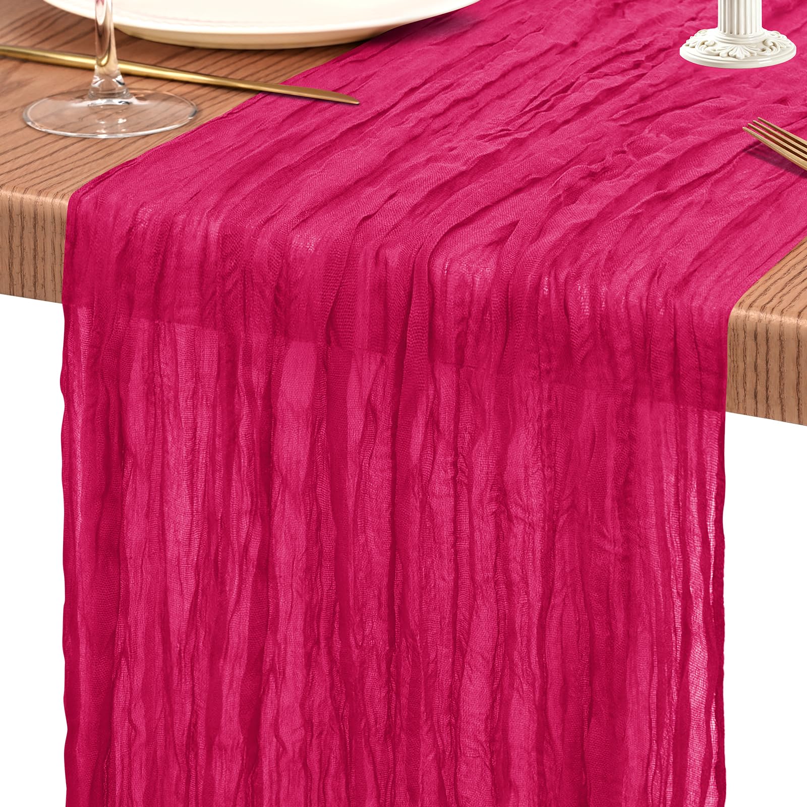 Photo 1 of 2 Pack Cheesecloth Table Runner 10FT Hot Pink Table Runner Boho Gauze Cheese Cloth Table Runners Long Rustic Sheer Table Decorations for Wedding Party Baby Bridal Shower Birthday Holiday Home
