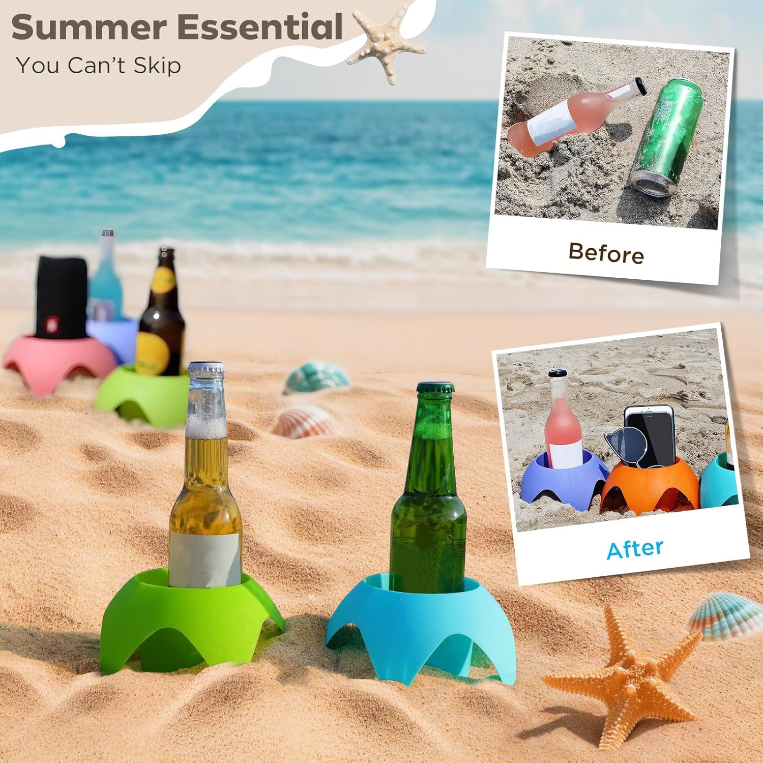 Uarzt 8-Pack Beach Sand Coasters Drink Cup Holders - Must-Have Accessories for Women, Adults, and Families on Beach Vacation - Multicolor