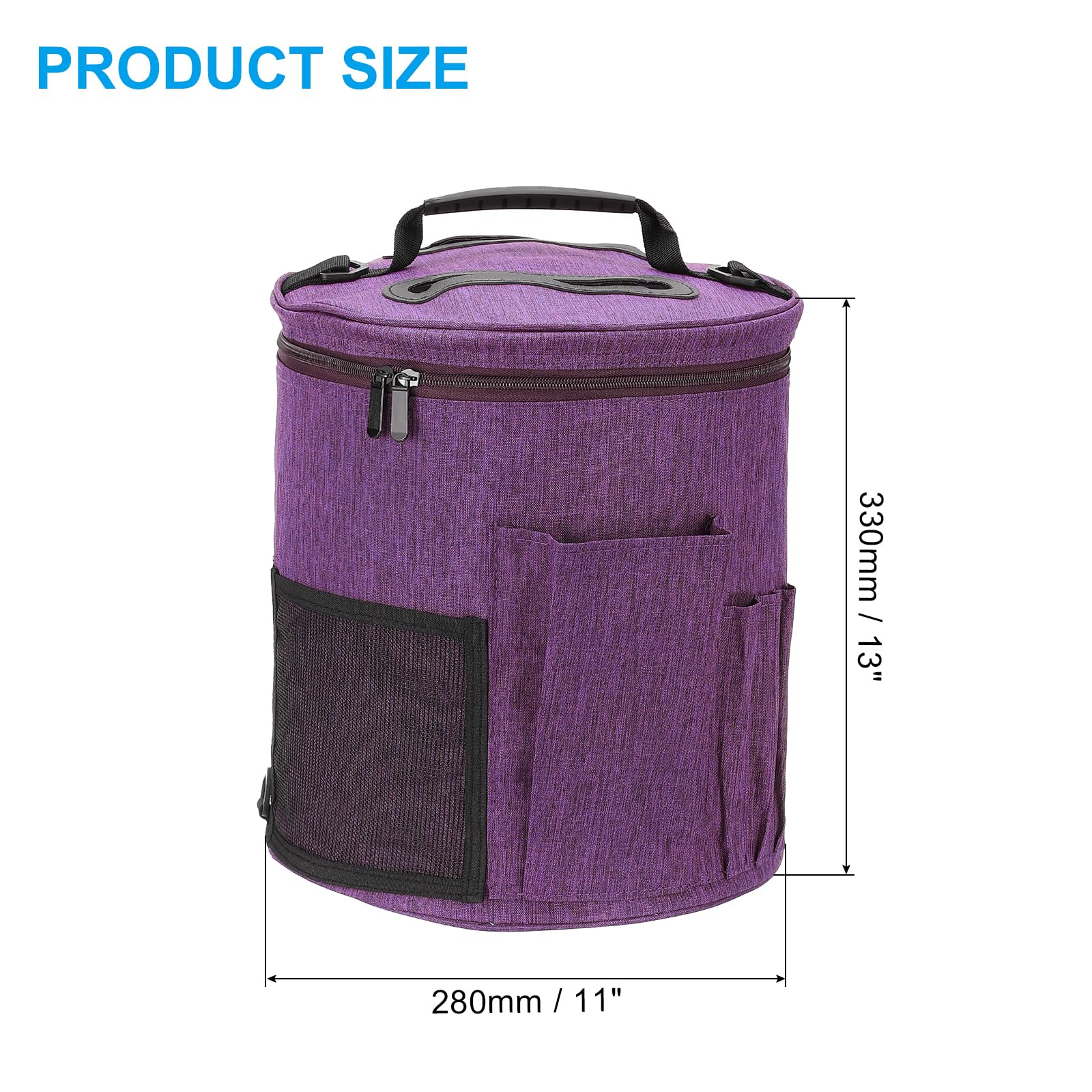 PATIKIL Knitting Bag for Yarn Storage Large Size Crochet Organizer Strap Case Holder with Sided Pocket for Crocheting Supplies Needles Hooks Tools Purple - Image 2