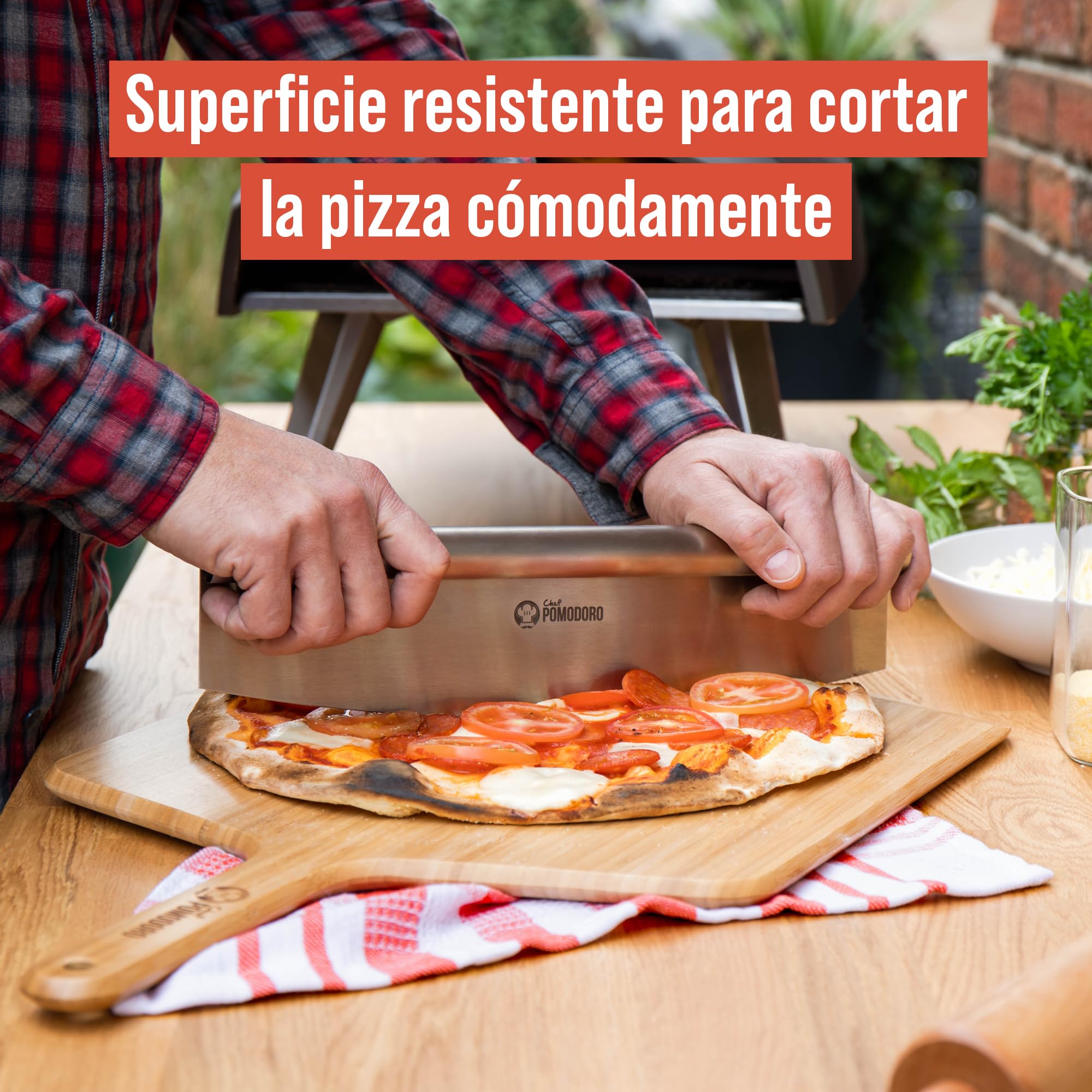 Chef Pomodoro Pala Pizza 41 cm, Tabla Pizza Horno de Madera de Bambú para Hornear Pizza Casera y Pan, Bandeja Madera Aperitivos, Embutidos y Quesos, Utensilios de Cocina para Pizzeros