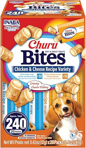 INABA Churu - Bocadillos para perros, golosinas suaves y masticables para perros con vitamina E, 0.42 onzas cada tubo, 20 tubos, caja variada de