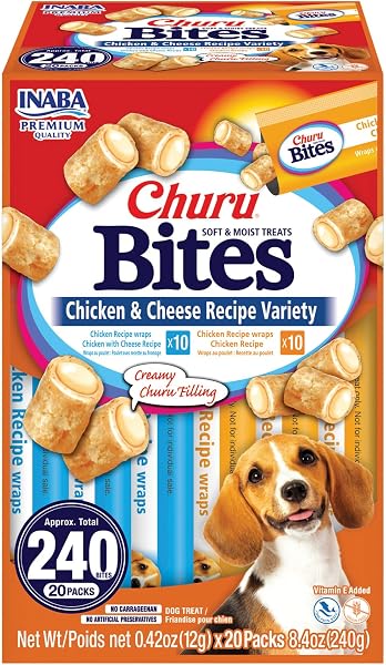INABA Churu Bites for Dogs, Soft & Chewy Dog Treats with Vitamin E, 0.42 Ounces Each Tube, 20 Tubes