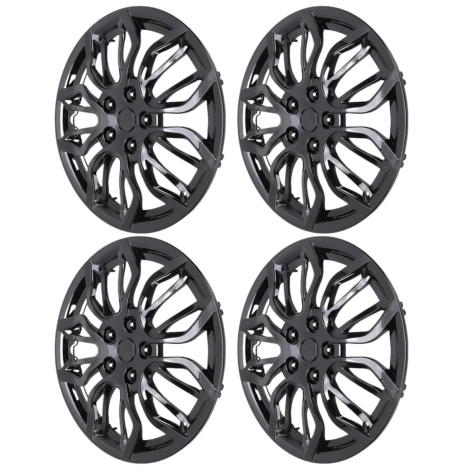 Fabater Kołpaki 15" Kołpaki Uniwersalne R15, 15-calowe, Zestaw 4 szt., Zatrzaskiwane, Pasują do 15-calowych Felg Stalowych (BLACK)
