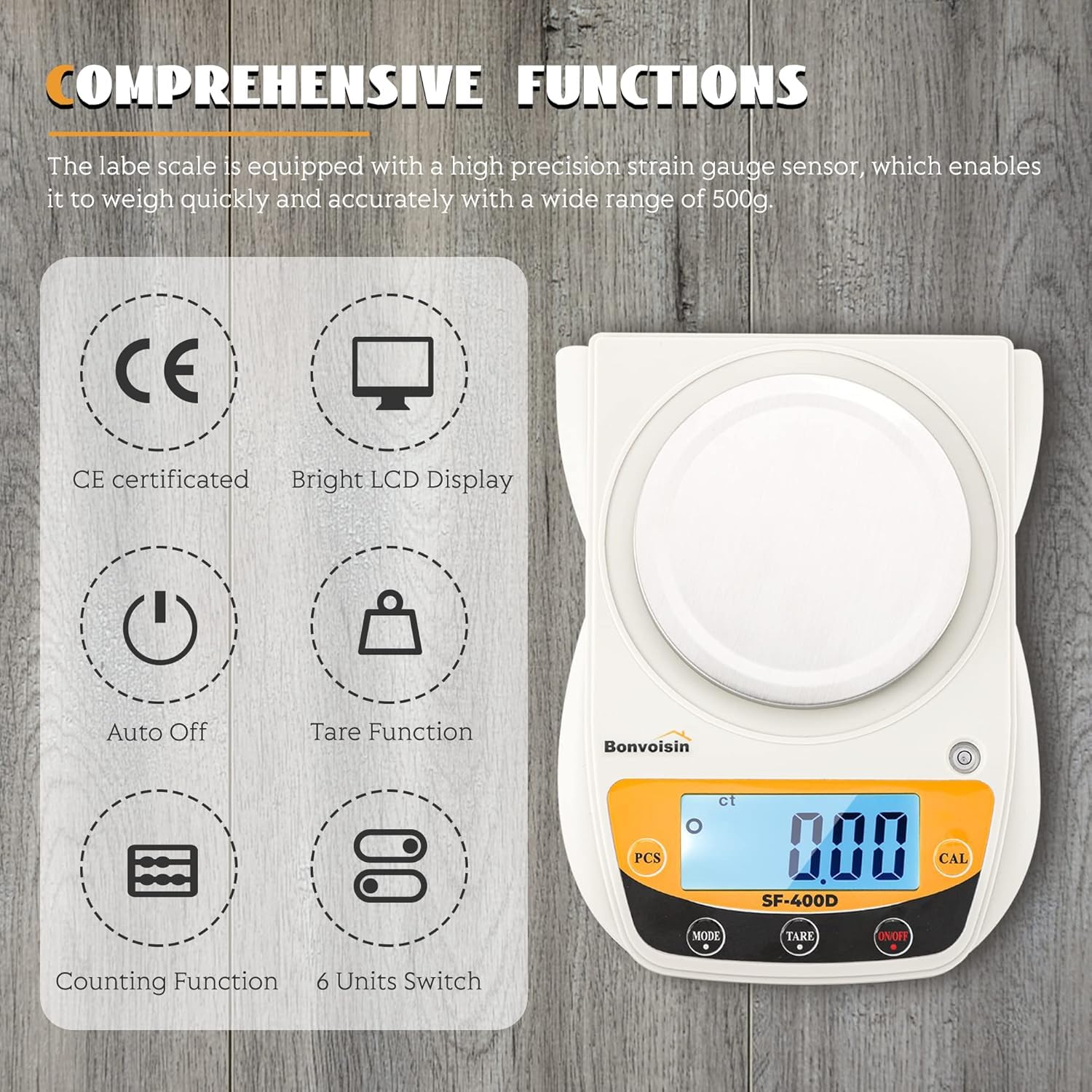 Bonvoisin Bilancia da Laboratorio Digitale 600g x 0.01g, Bilancia Analitica di Precisione, Bilancia Gioielli Elettronica con Display LCD, Accuratezza 0.01g per Uso Scientifico