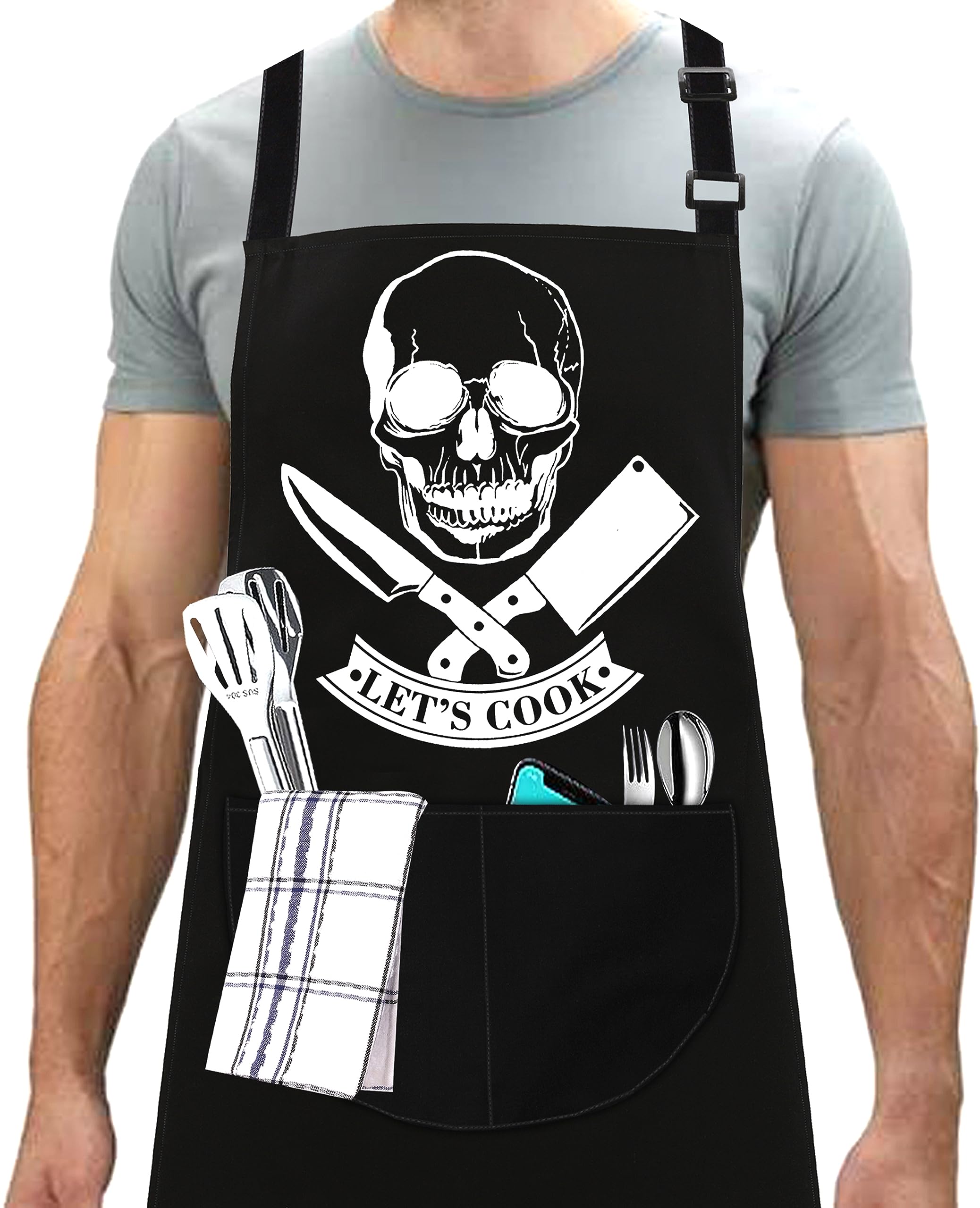 LINEN CLOSET® Funny Bbq Aprons for Men Rude Kitchen Chef Aprons Christmas Bbq Grilling Gifts for Dad Son Father Husband with 2 Pockets