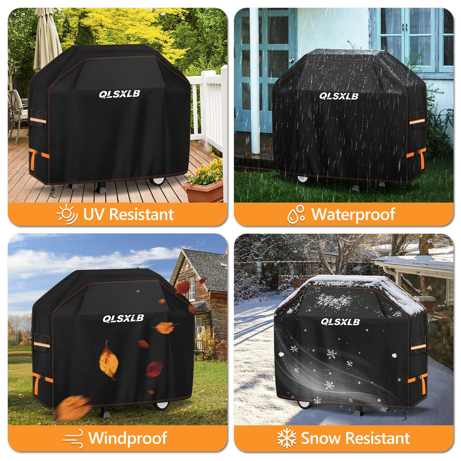 Copertura Barbecue da Esterno, Robusto Tessuto Oxford 600D Telo Impermeabile Protettivo 147x61x122cm, Copri Griglia BBQ con Sfiato Aria Antivento Anti Pioggia Polvere Sole Neve Nero