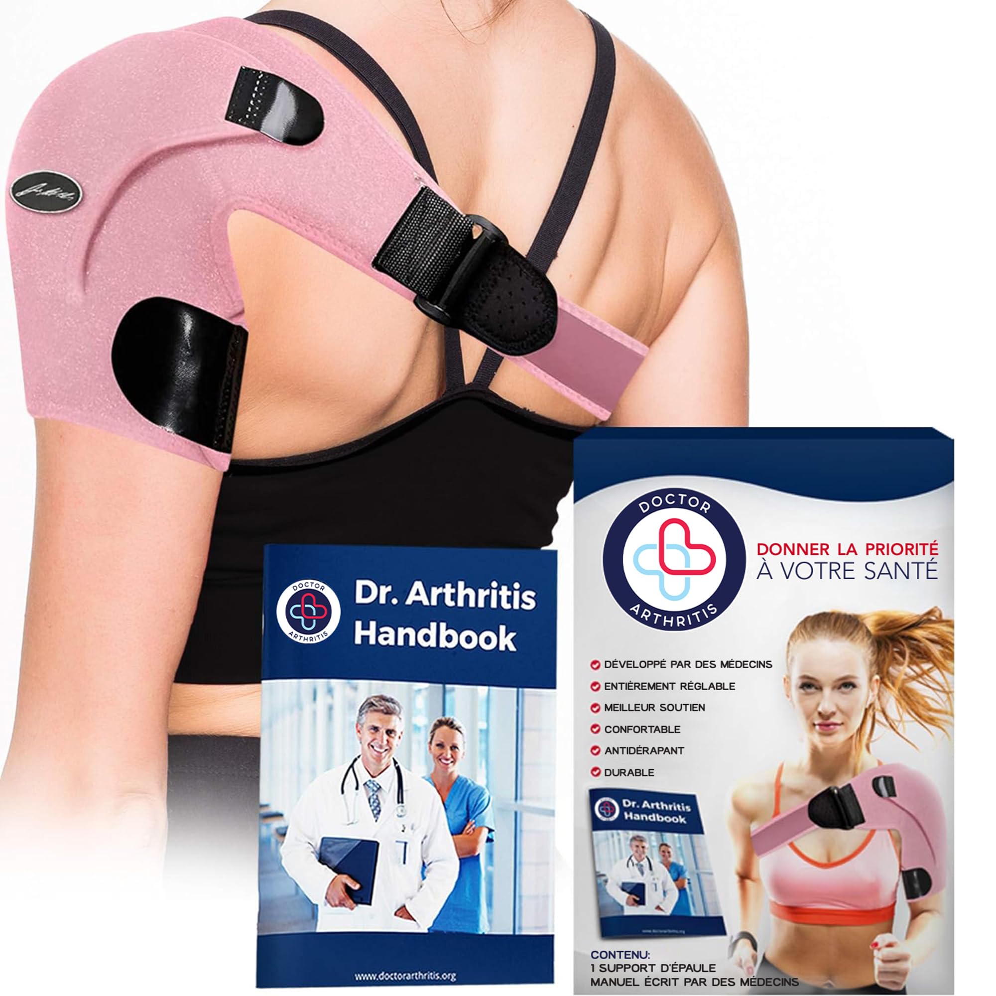 Dr. Arthritis Attelle Epaule Droite/Gauche Conçue par des Médecins, Epauliere Tendinite, Confortable et Antidérapant, Maintien Epaule, Soulage la Douleur, Blessures, Homme, Femme [À l’Unité, Rose]