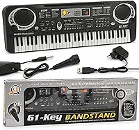 Teclado Musical Infantil 61 Teclas Piano Eletrônico Com Microfone E Fonte Bivolt Gravador Educativo MQ-6106 Original Completo Ideal Para Iniciantes Estímulo Musical Crianças