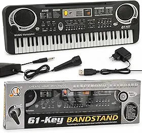 Teclado Musical Infantil 61 Teclas Piano Eletrônico Com Microfone E Fonte Bivolt Gravador Educativo MQ-6106 Original Completo Ideal Para Iniciantes Estímulo Musical Crianças