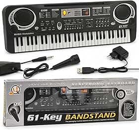 Teclado Musical Infantil 61 Teclas Piano Eletrônico Com Microfone E Fonte Bivolt Gravador Educativo MQ-6106 Original Completo Ideal Para Iniciantes Estímulo Musical Crianças