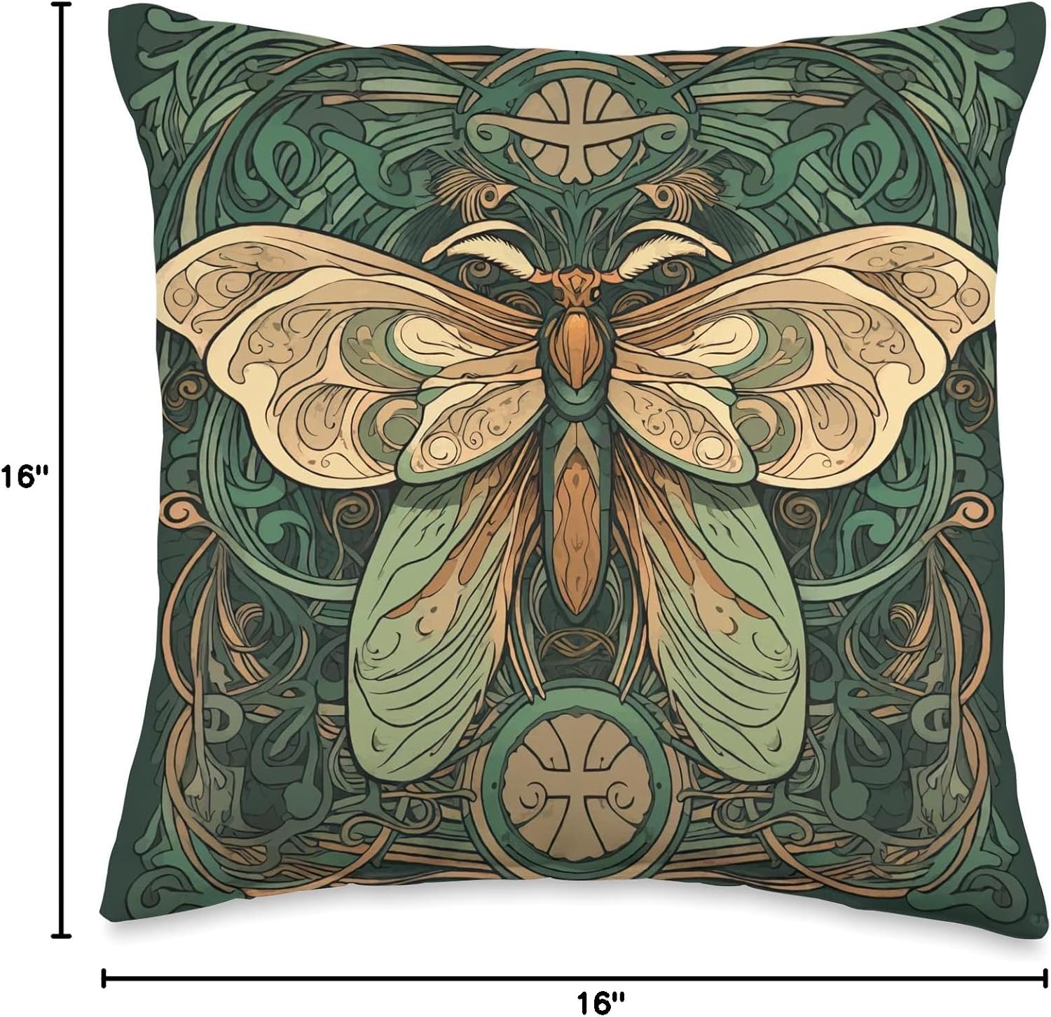 Moth Art Nouveau Throw Pillow