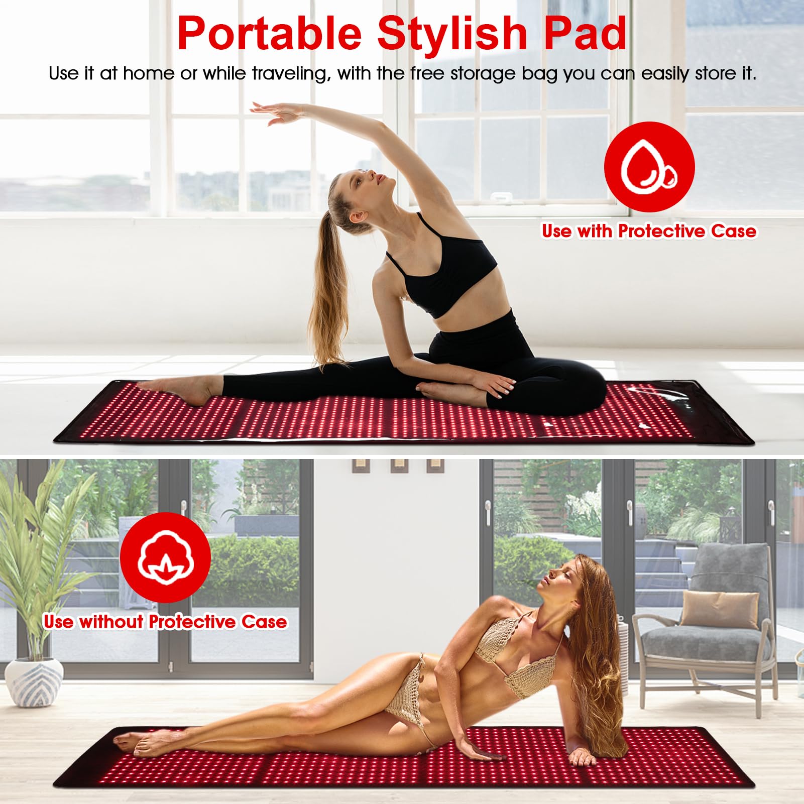 JOBYNA Terapia na podczerwień i terapia czerwonym światłem w przypadku bólu, 660 nm i 850 nm LED Red Light Therapy dla całego ciała, czerwone światło, lampa na podczerwień z timerem, 3 temperatury