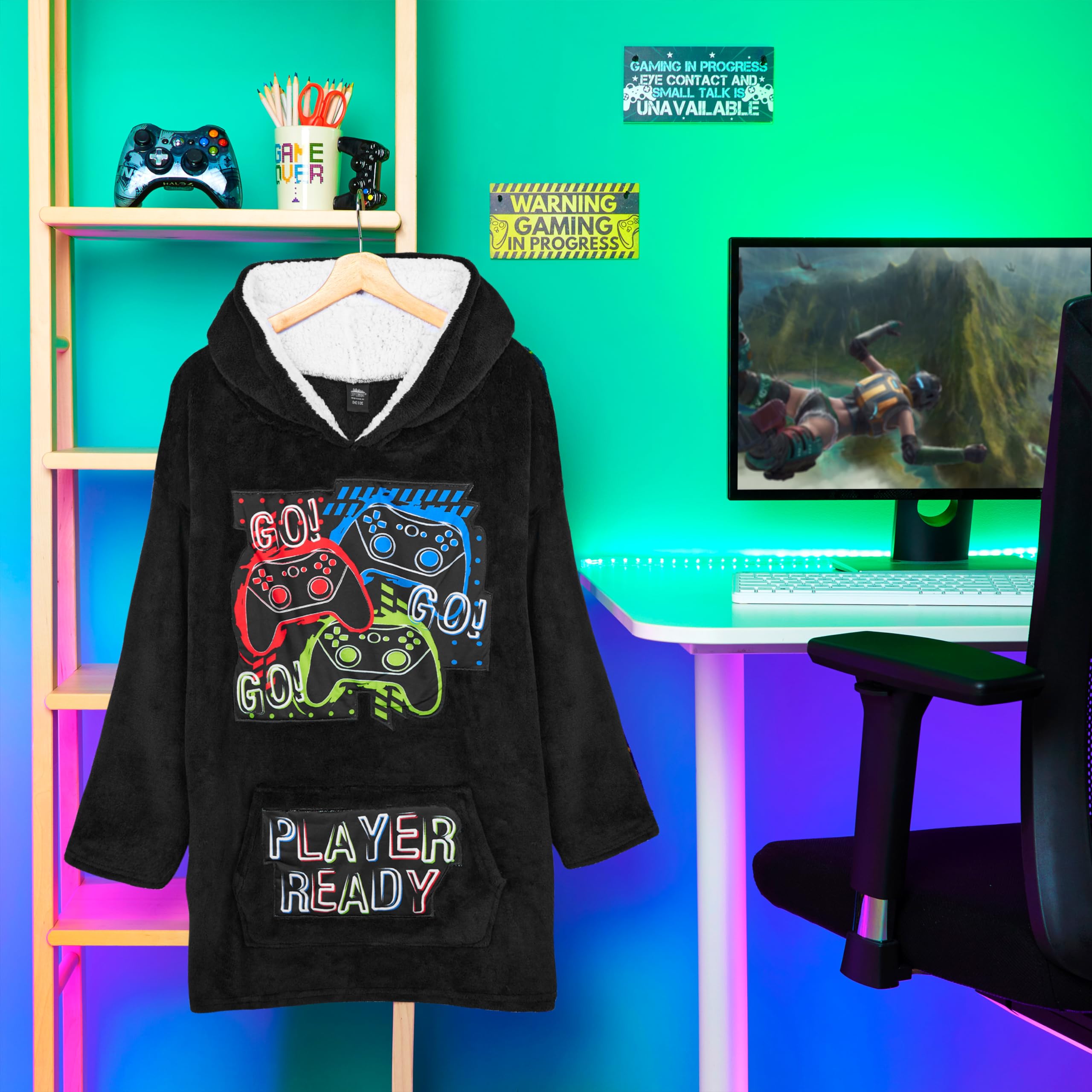 CityComfort Felpa Coperta Bambino - Felpe Oversize con Cappuccio in Morbido Pile Taglia Unica - Regalo per Gamer