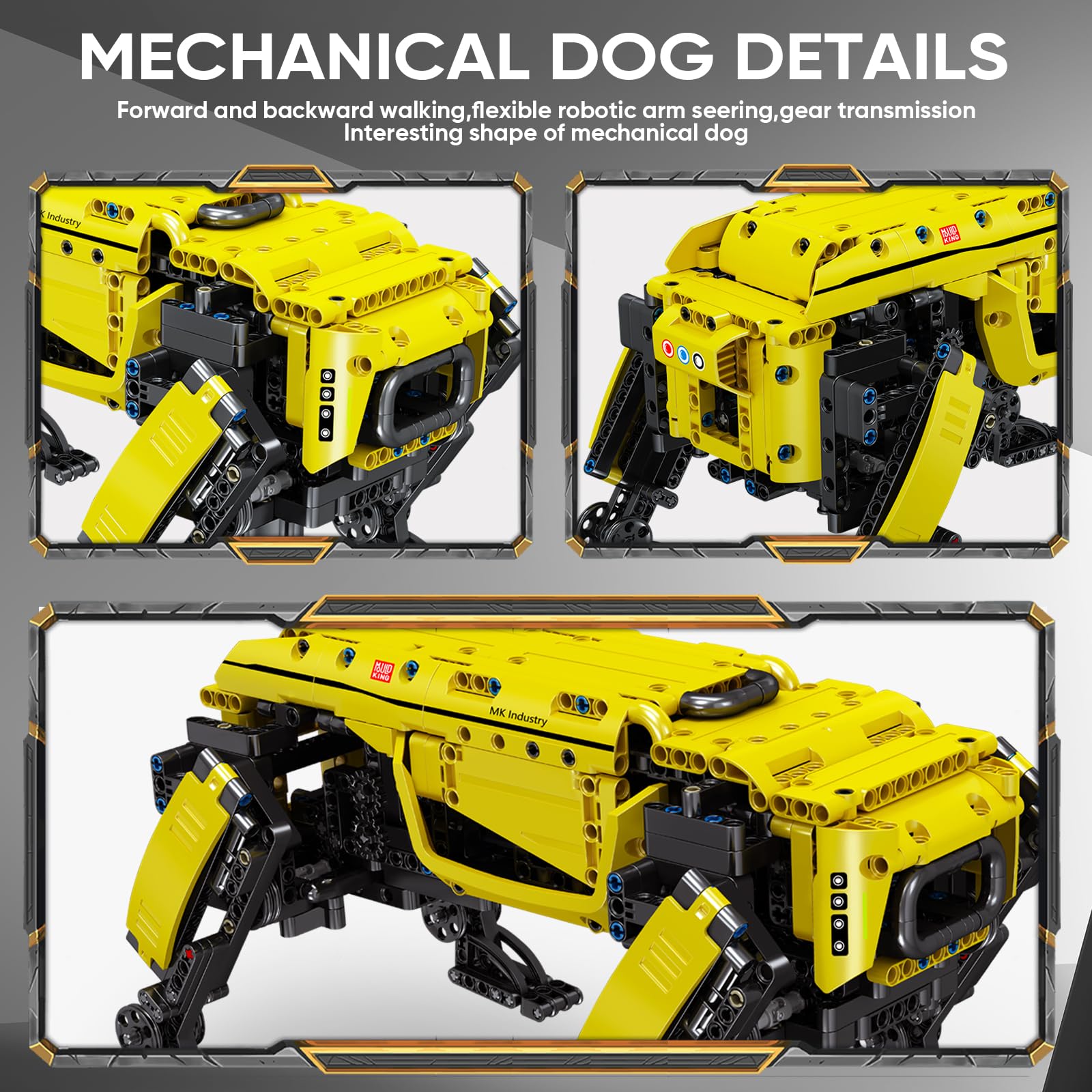 Mould King 15066 Technologie Jaune Quatre Pieds Machine Chien Bloc de Construction kit, Module d'alimentation RC mécanique Intelligent Robot Programmable éducatif Stem Toys 936 pièces