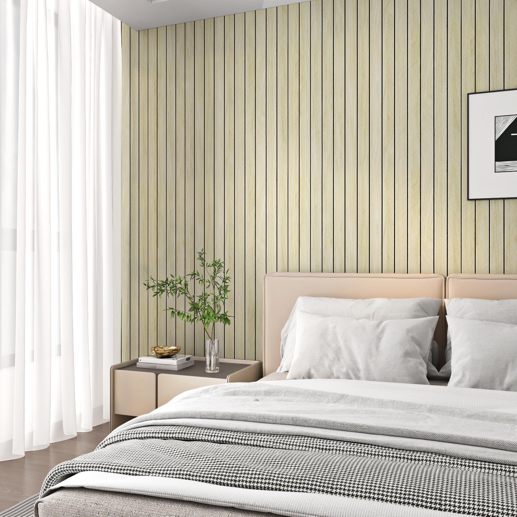 Yenhome Pannelli da Parete Autoadesivi Muro Rovere Chiaro Legno 30x500cm Carta da Parati Rovere Chiaro Camera da Letto 3D Pannelli Acustici Legno PVC Pareti per Soggiorno Ufficio Bagno Impermeabili