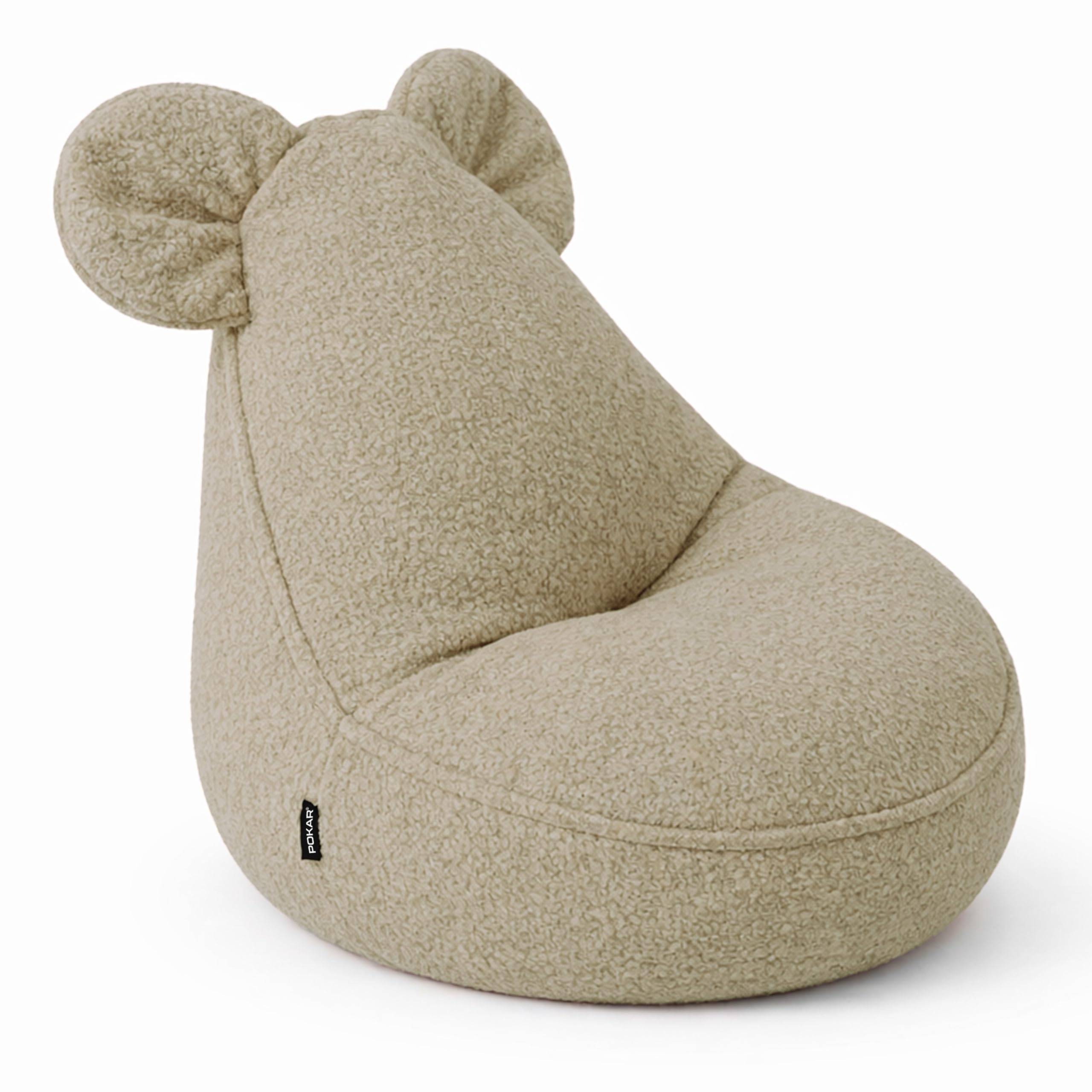 POKAR Pouf Bambini con Orecchie di Topo 68x68x50 cm | Poltroncina Sacco in Tessuto Bouclé e Imbottitura Schiuma PU | Sedia Montessori per Cameretta e Gioco | OEKO-TEX | Made in EU | Beige Accogliente