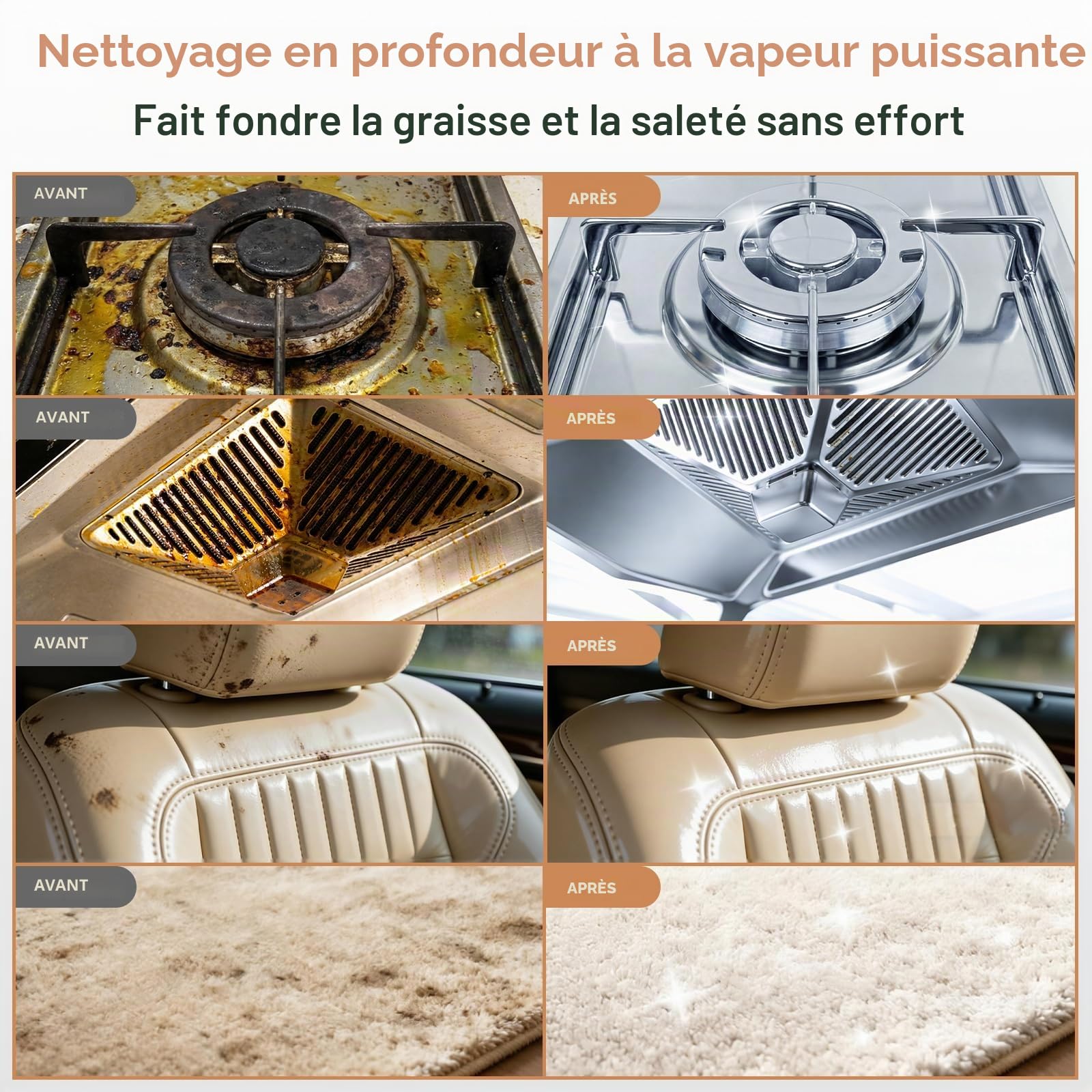 Nettoyeur Vapeur, Nettoyeur à Vapeur Portable 1500W Basse Pression, Chauffage Rapide 15s, Réservoir d’eau 1,8L, 12 Accessoires Inclus,Cuisine & Voiture, Noir（Appuyez longuement sur 3s pour démarrer）