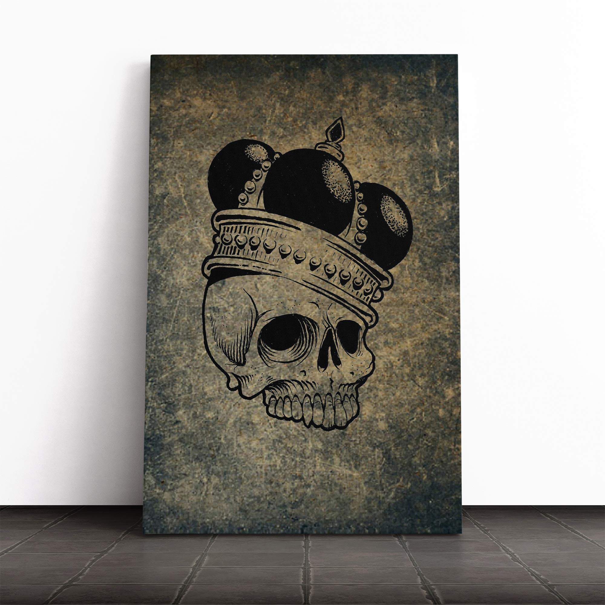 Skull with a Crown Canvas Print | Gallery Wrapped 30mm Frame Wall Art | 30x20 inches | Ready to Hang | Modern Skull Picture | Living Room Bedroom Lounge Office