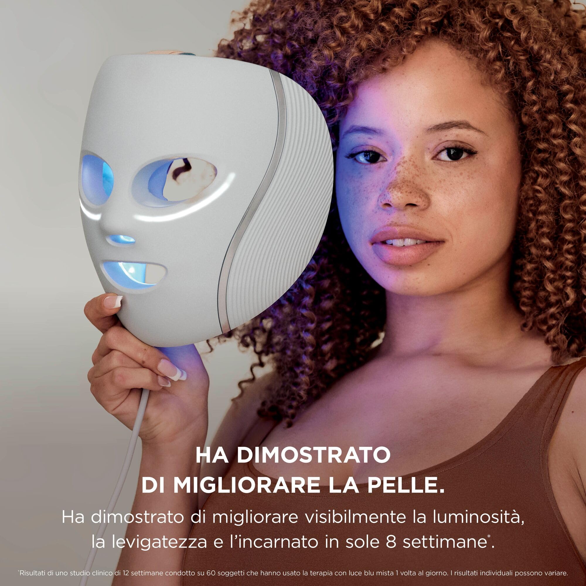 Maschera Shark CryoGlow con raffreddamento del contorno occhi, LED rossi e blu, terapia a luce infrarossa, USB-C, telecomando, custodia, fascette regolabili, Blu ghiaccio FW312EU