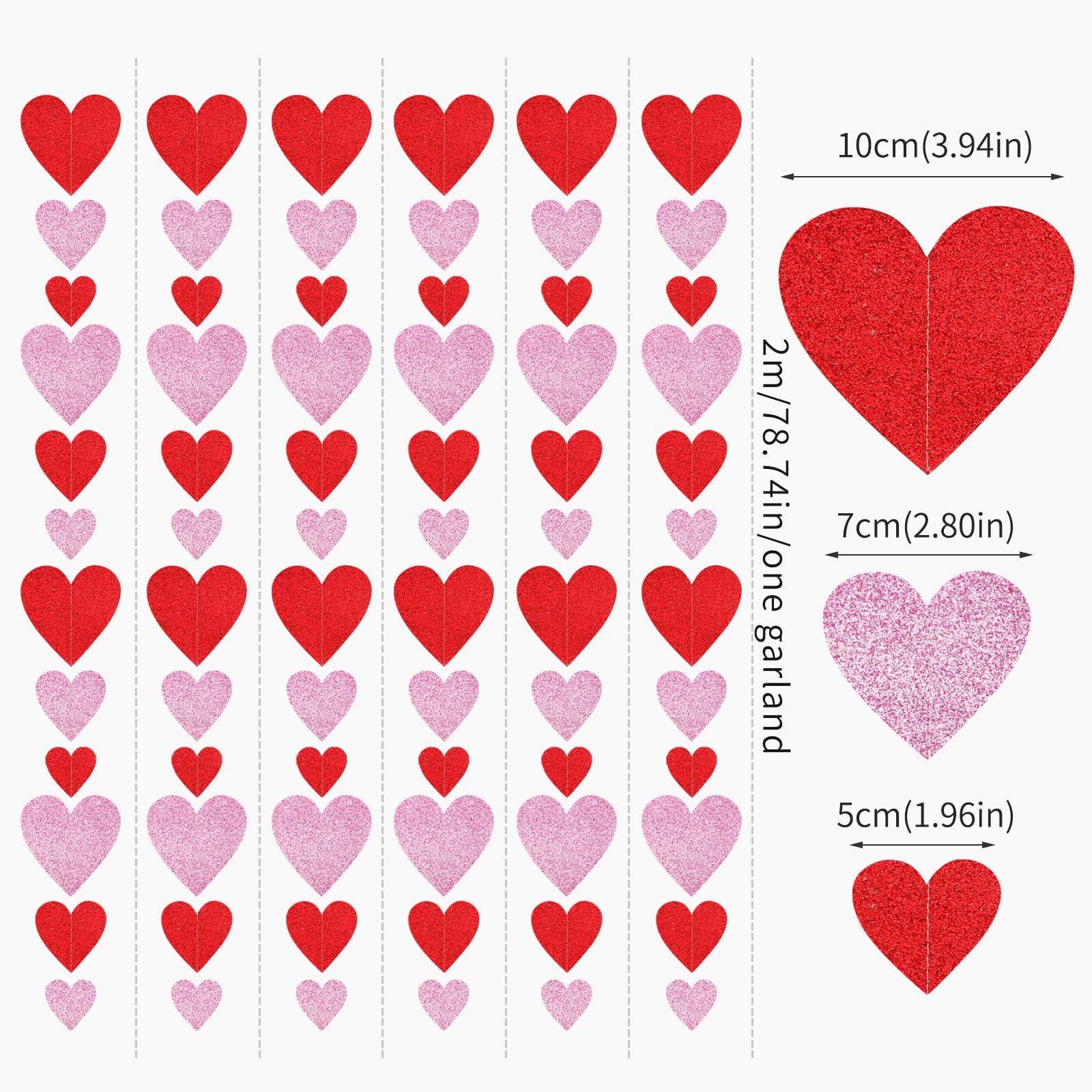 Guirnalda de corazón para decoración de fiesta del día de San Valentín, 6 serpentinas colgantes de amor rosa y rojo, romántica noche especial, baby shower, boda, aniversario, galentinas, decoración de